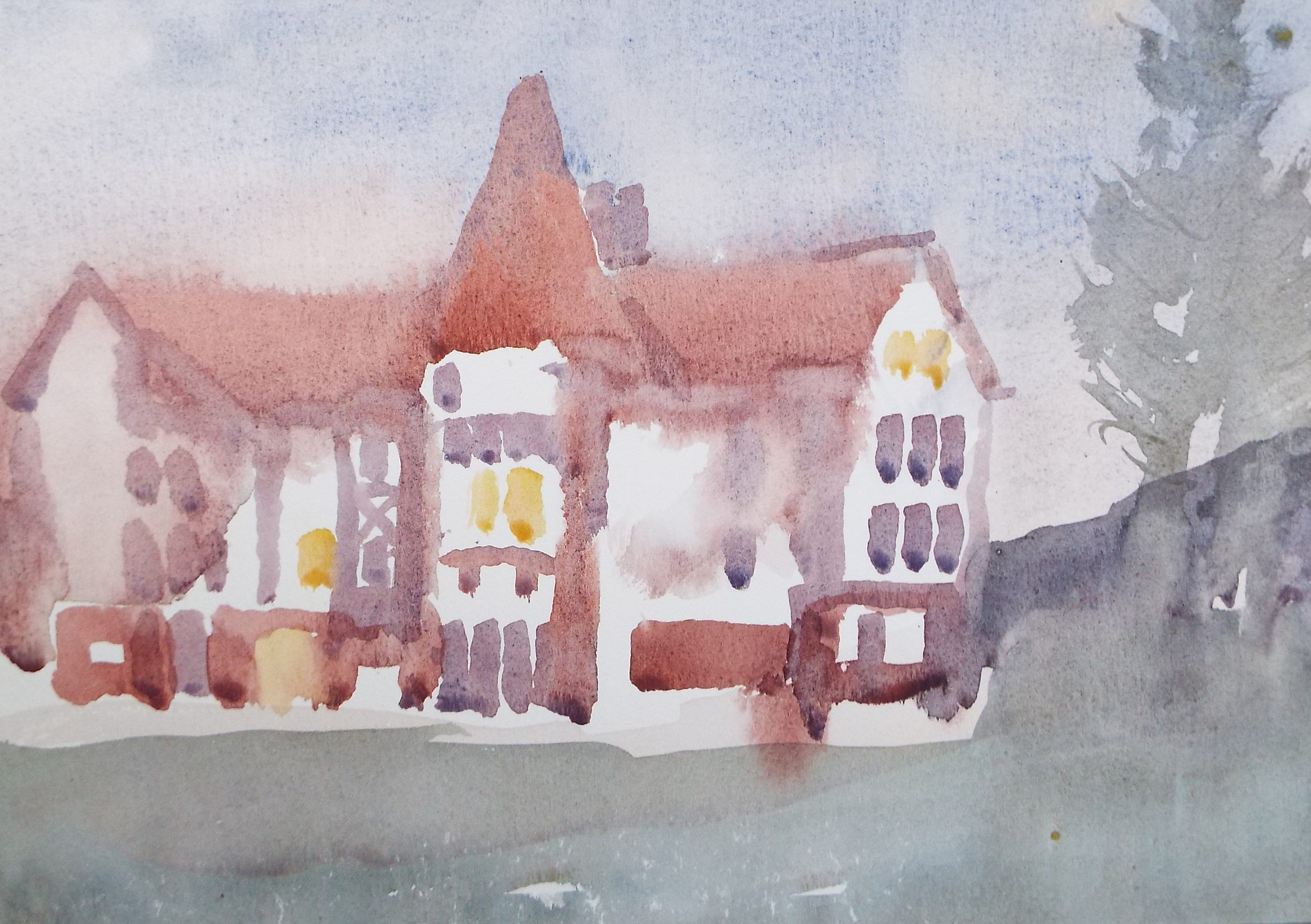 Original Watercolour, 'Public House' , Muriel Hayden Inwood, circa 1970's