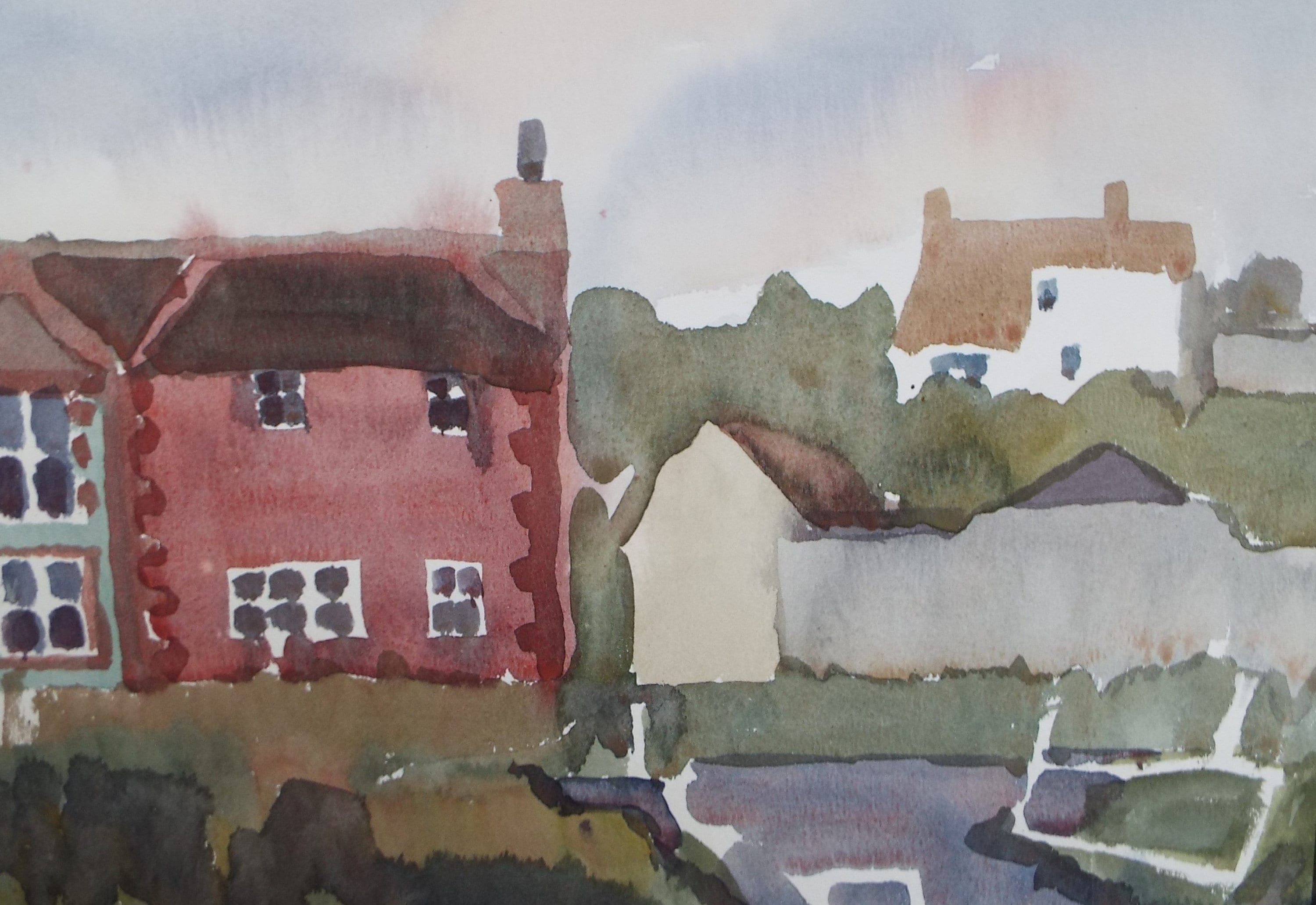 Original Watercolour, 'A Village Street' , Muriel Hayden Inwood, circa 1970's