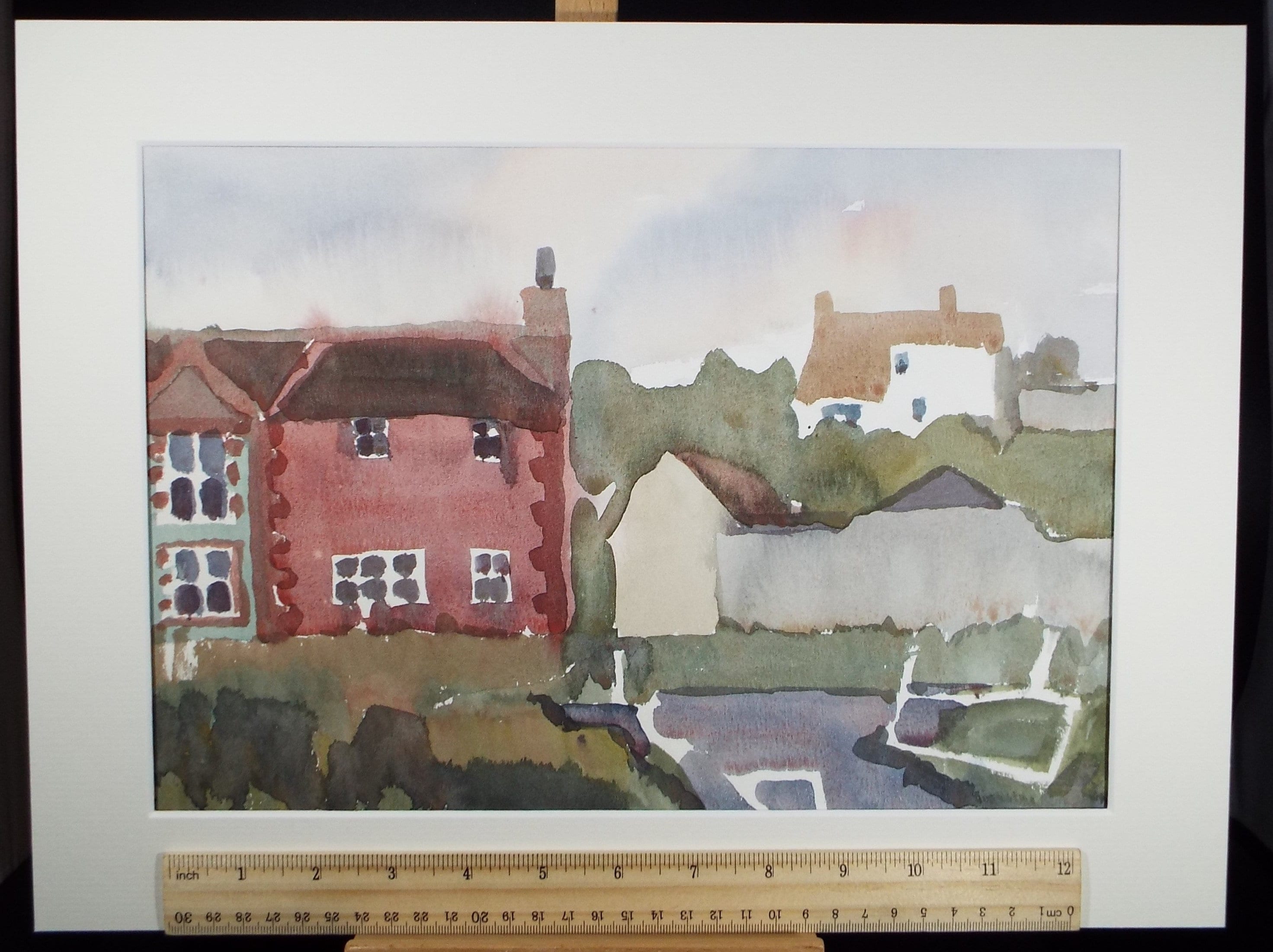 Original Watercolour, 'A Village Street' , Muriel Hayden Inwood, circa 1970's