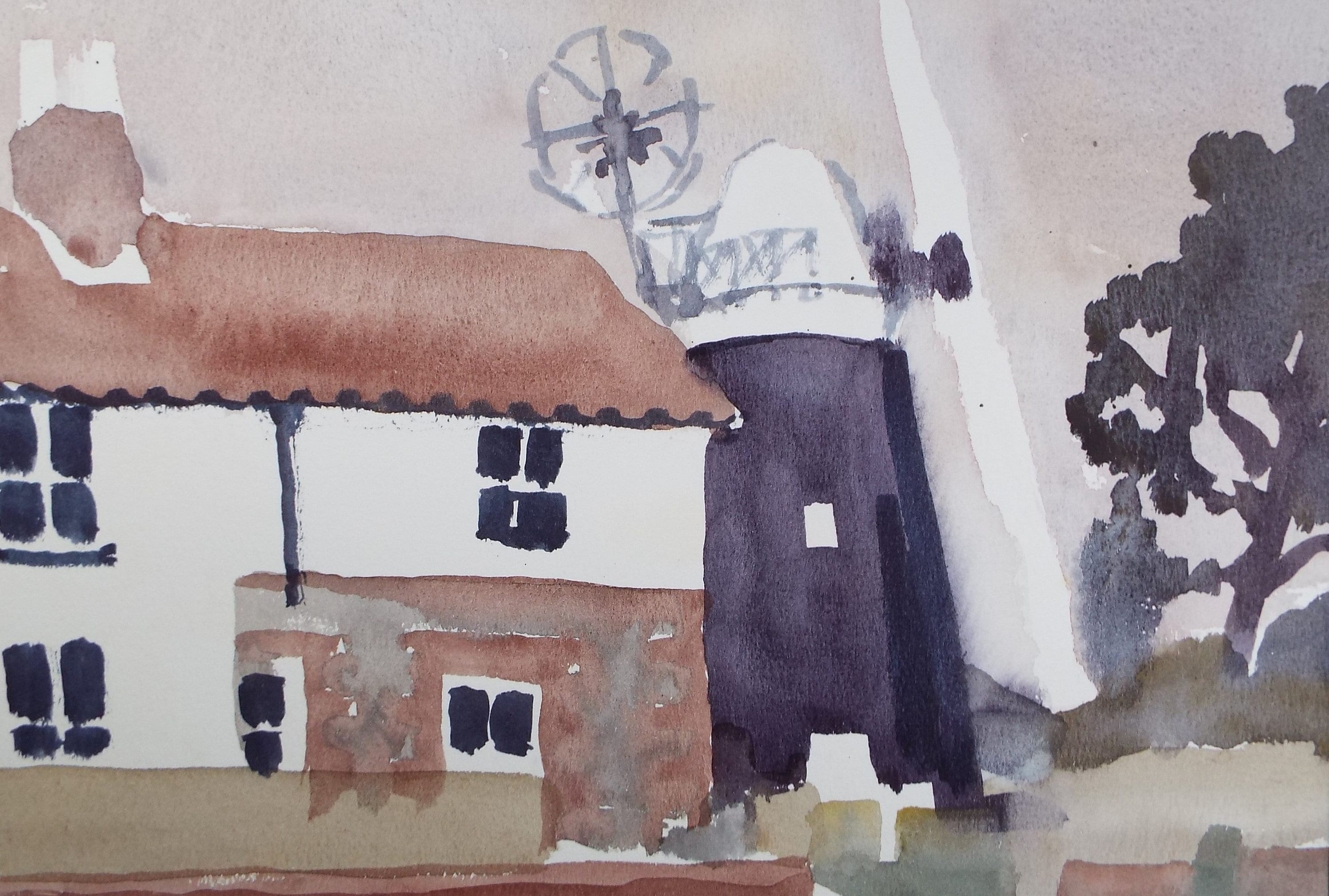 Original Watercolour, 'Mill and Mill House' , Muriel Hayden Inwood, circa 1970's