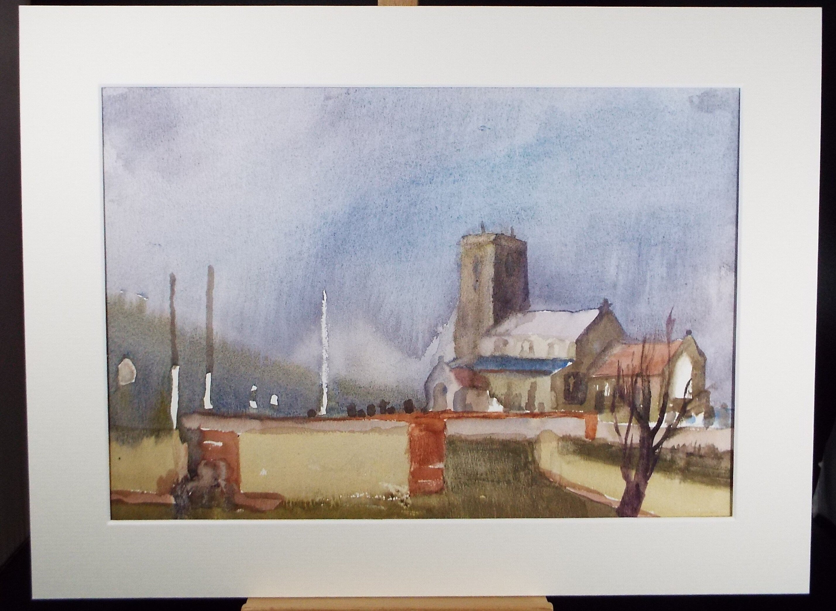 Original Watercolour, 'Village Church' , Muriel Hayden Inwood, circa 1970's