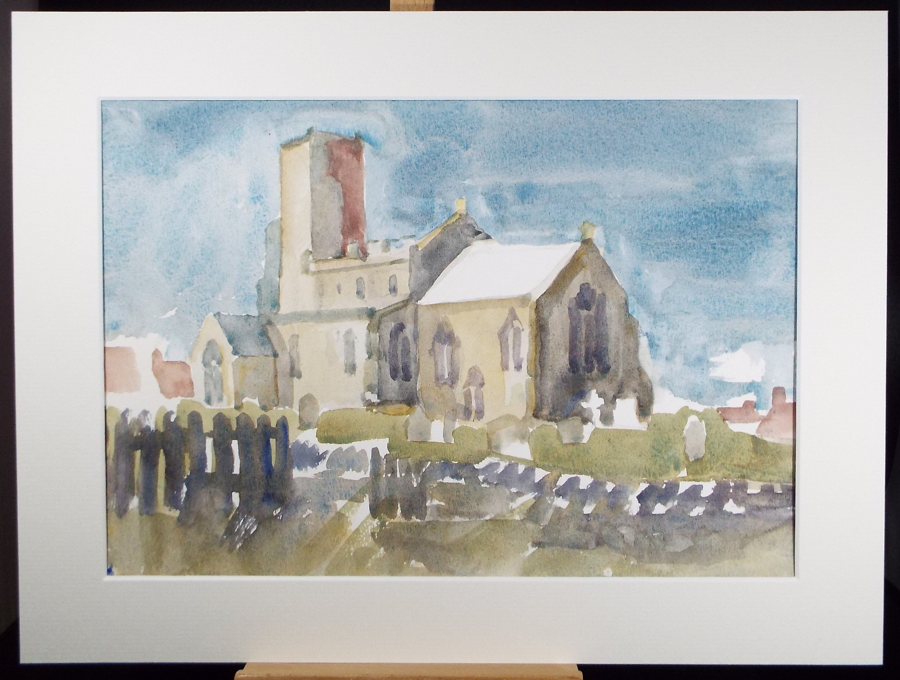 Original Watercolour, 'Village Church' , Muriel Hayden Inwood, circa 1970's