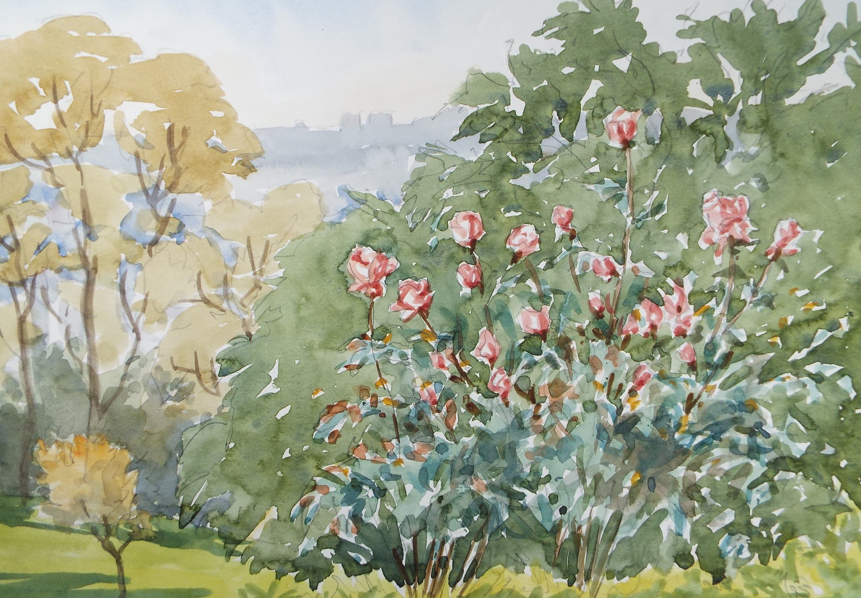 Original Watercolour, 'Parkland with Roses', George Godfrey, circa 1960's