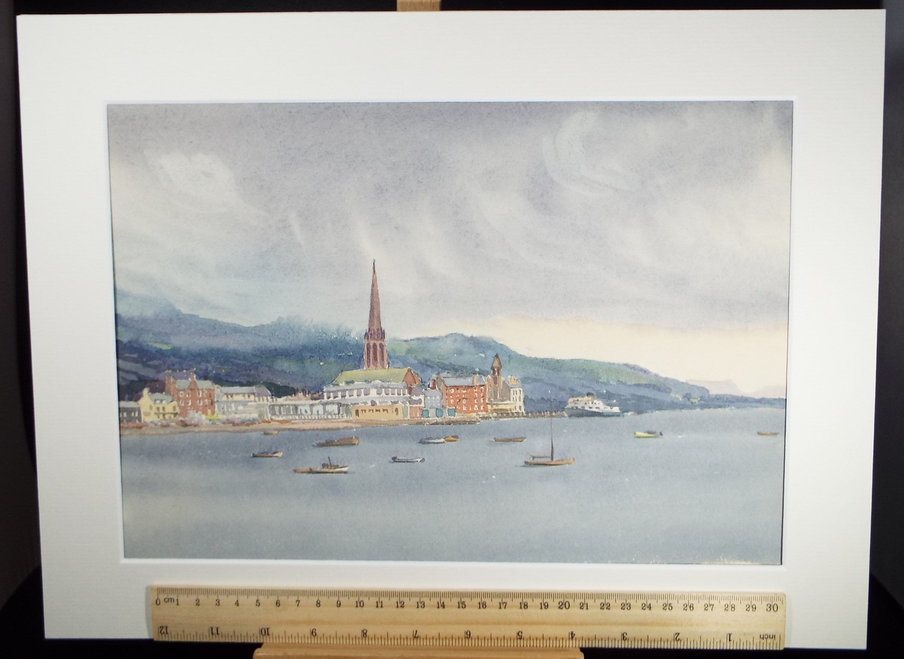 Original Watercolour, 'Coastal Town', George Godfrey (20th Century, Scottish), circa 1960's