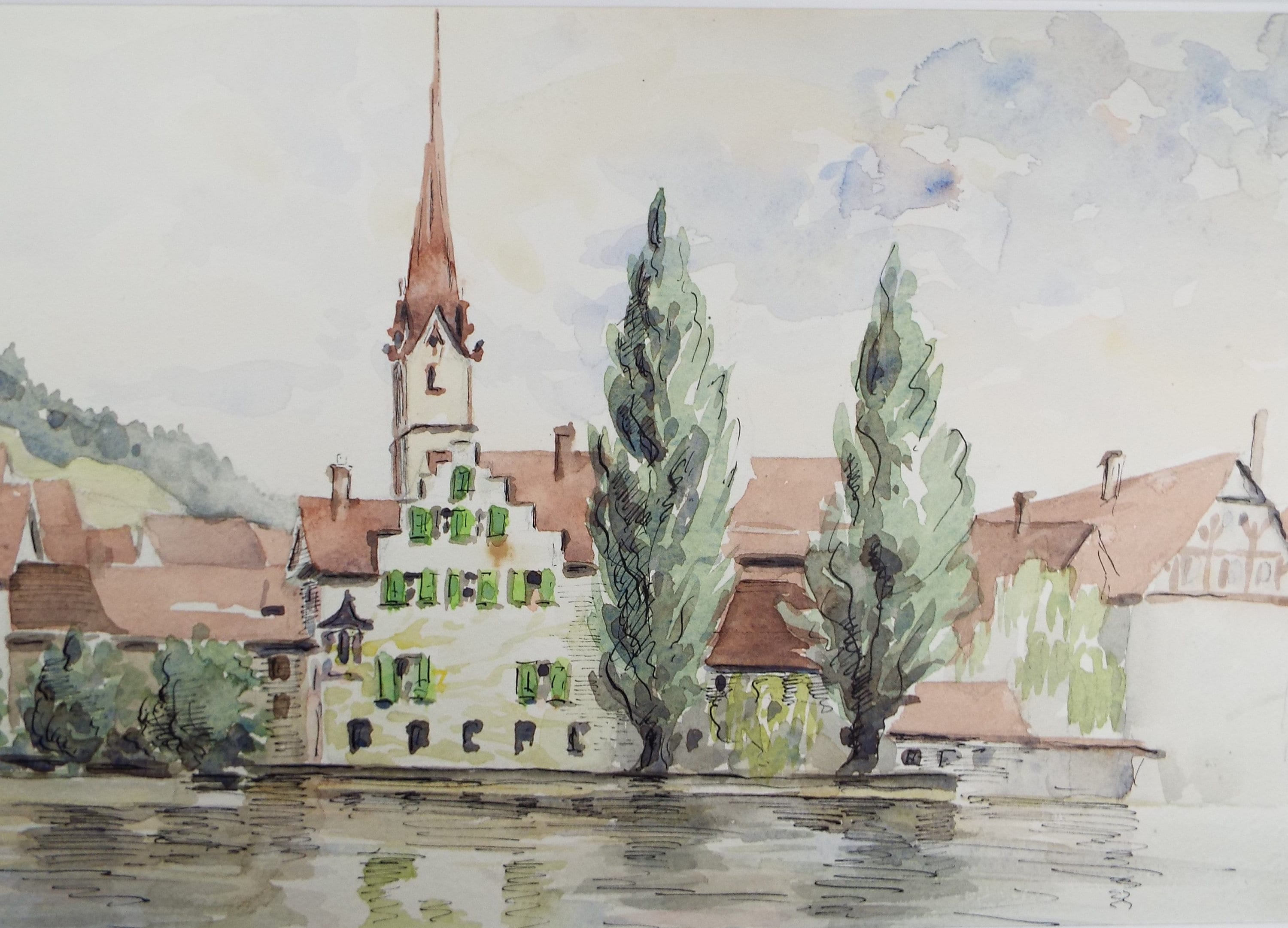 Original Watercolour, 'On the Rhine', Michael A. Bussey (1930-2014), Circa 1950's