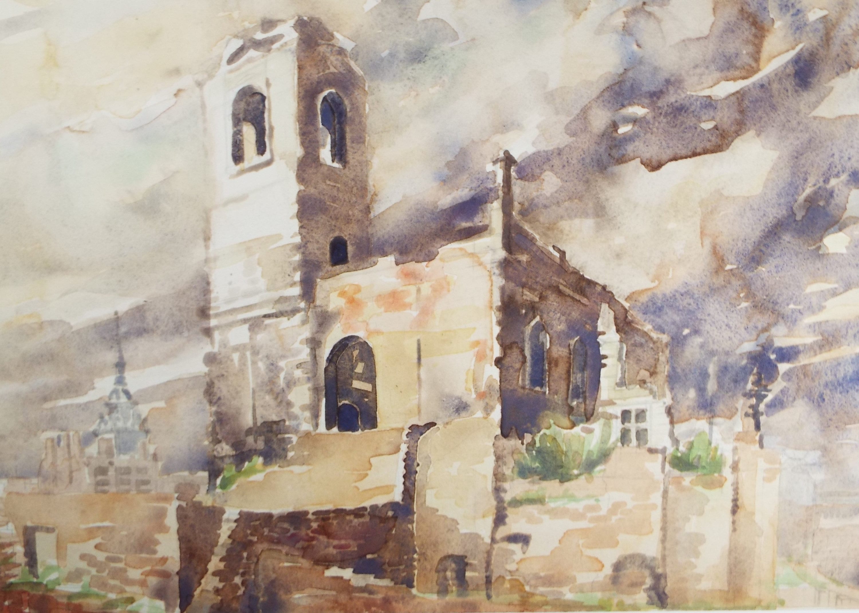 Original Watercolour, 'Italian Church', Michael A. Bussey (1930-2014), Circa 1950's