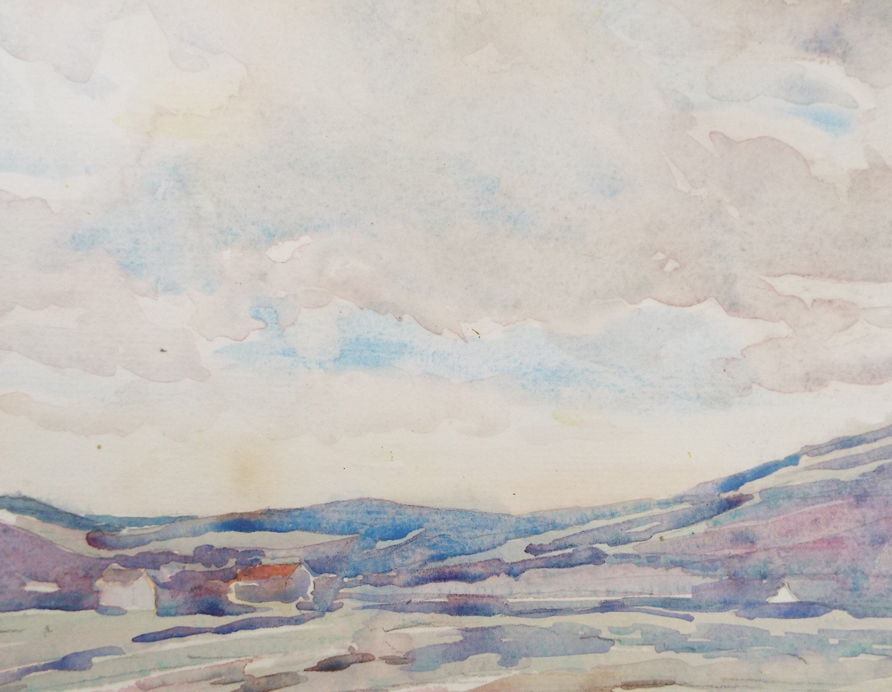 Original Watercolour, 'Landscape with expansive Sky', Circa 1940's , unknown Artist