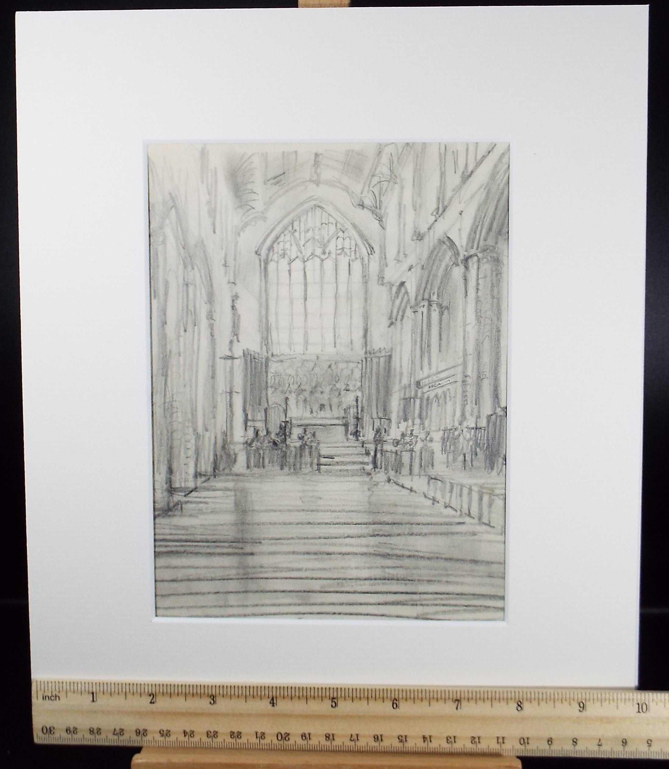 Original Pencil Drawing, 'Chapel interior', Circa 1960's , George Godfrey (20th Century, Scottish)