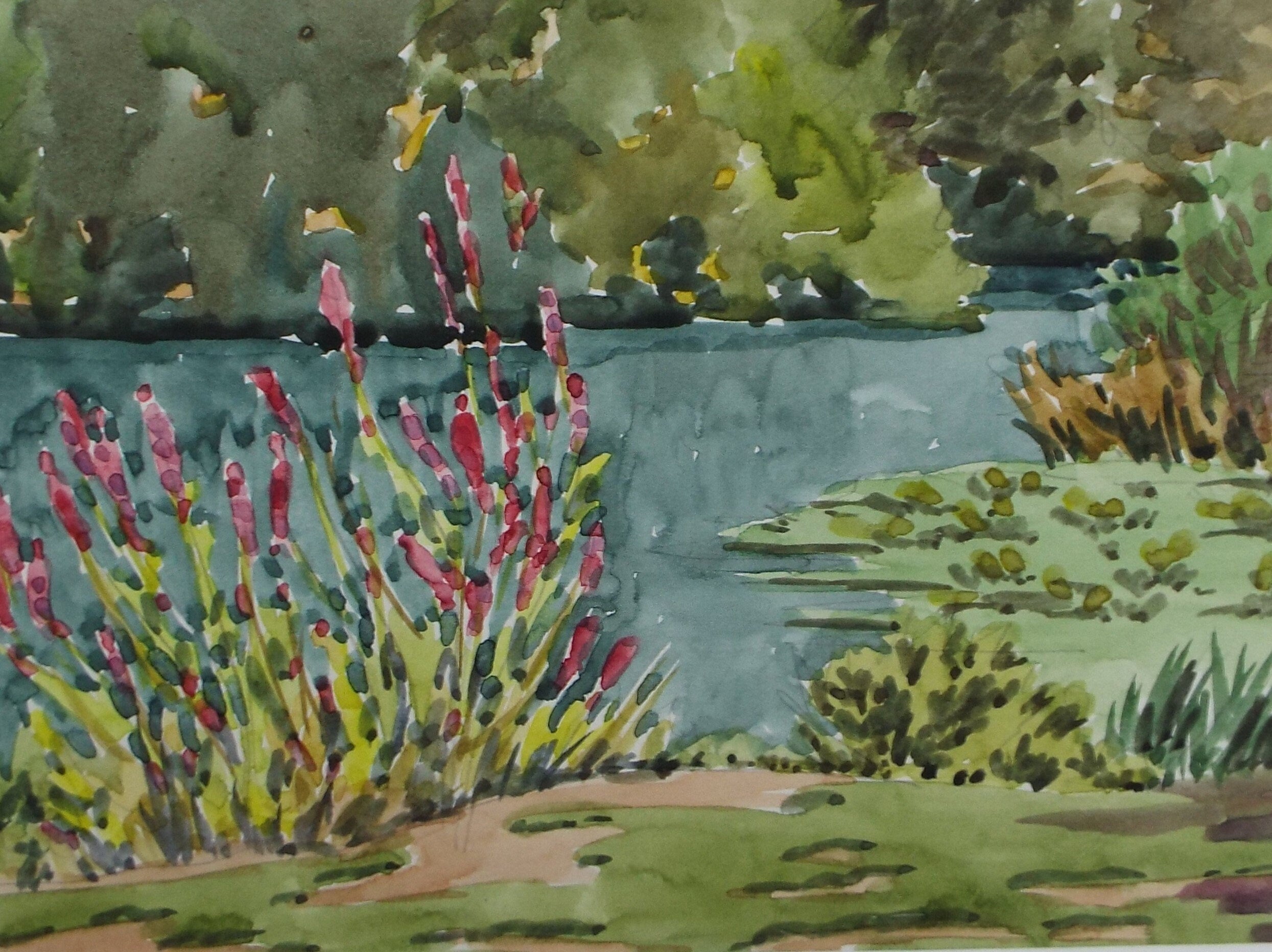 Original Watercolour, 'Riverside Flowers, George Godfrey, Circa 1960's