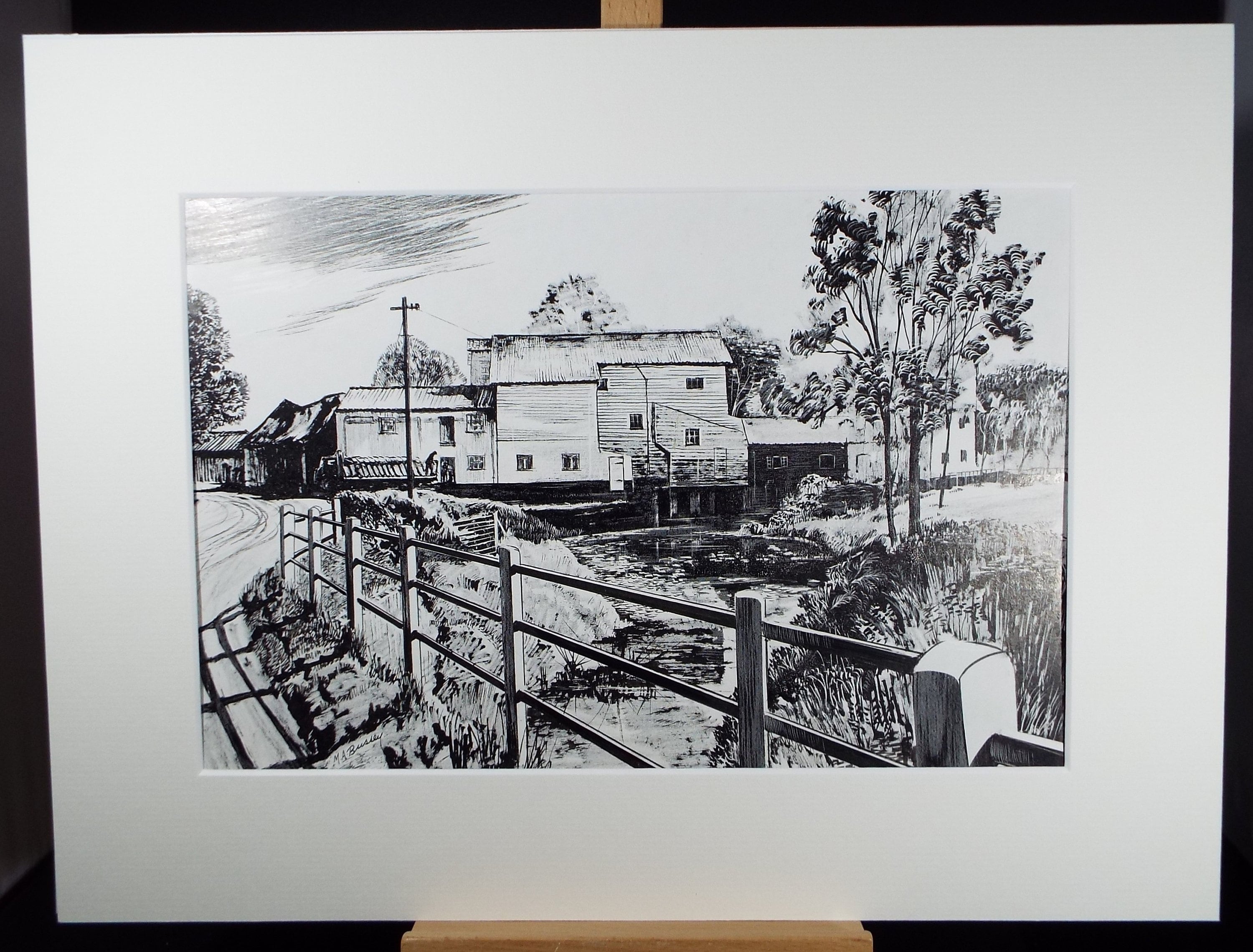 Original Etching on Scraperboard 'The Water Mill', Michael A. Bussey, circa 1960's