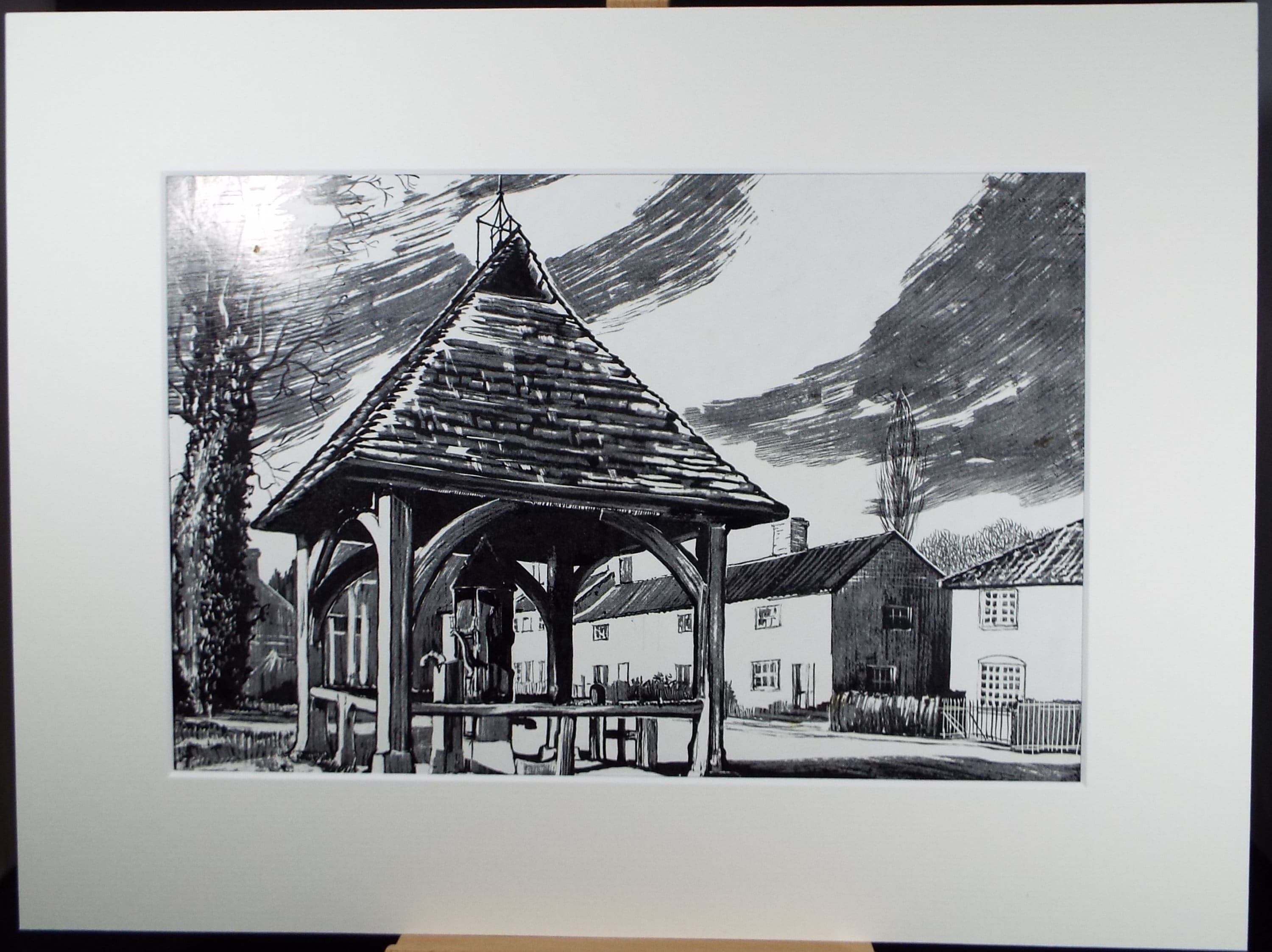 Original Etching on Scraperboard 'A Norfolk Village', Michael A. Bussey, circa 1960's