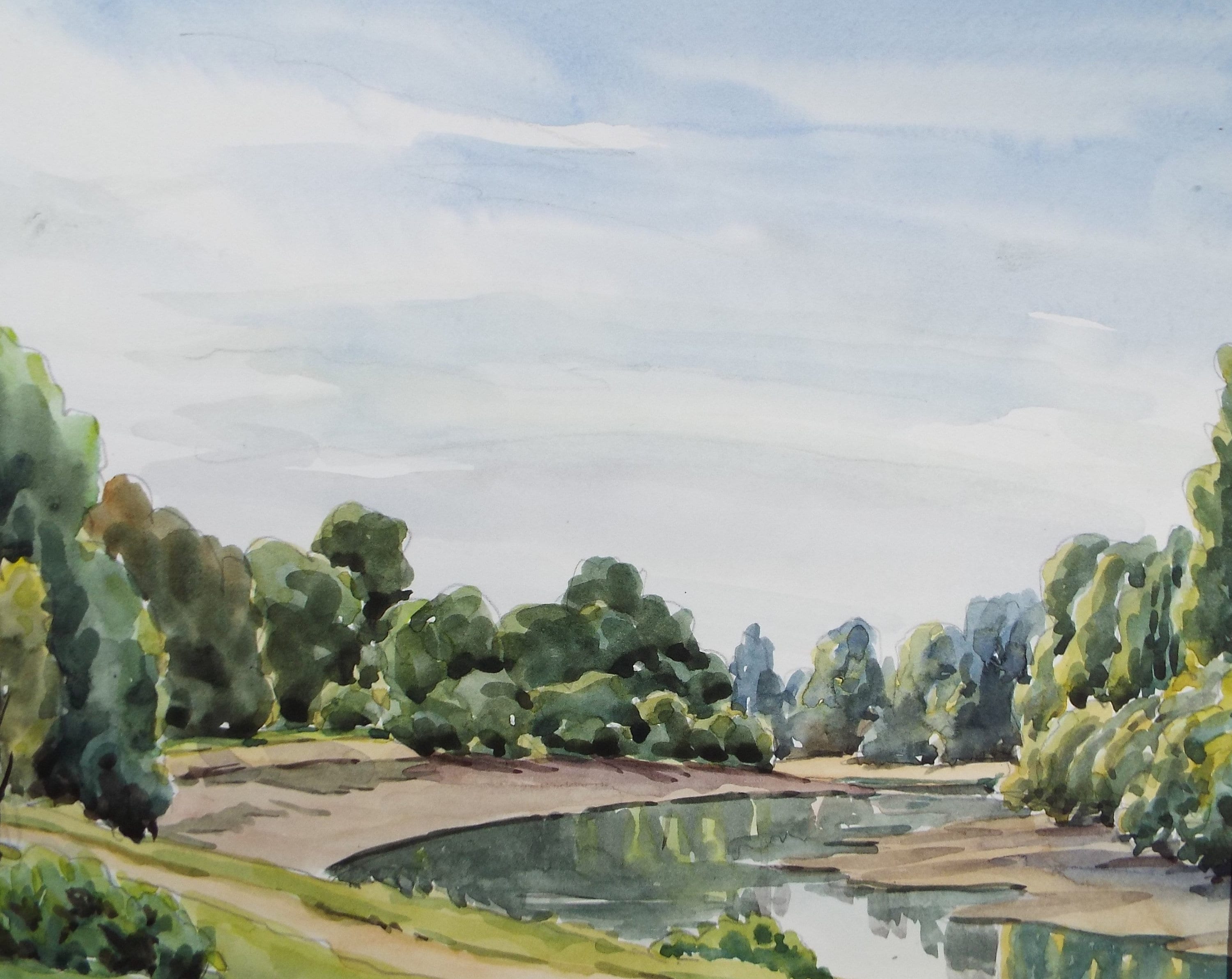 Original Watercolour, 'A Lake in Summer', George Godfrey, circa 1970's