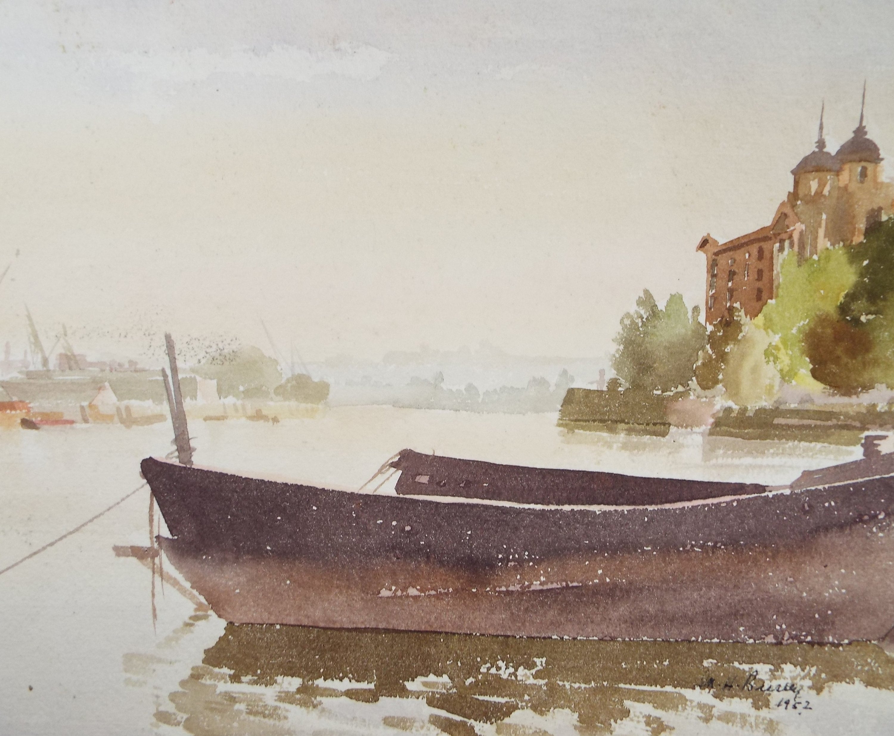 Original Watercolour, 'Thames Barges', Michael A. Bussey 1920-2014, circa 1950's