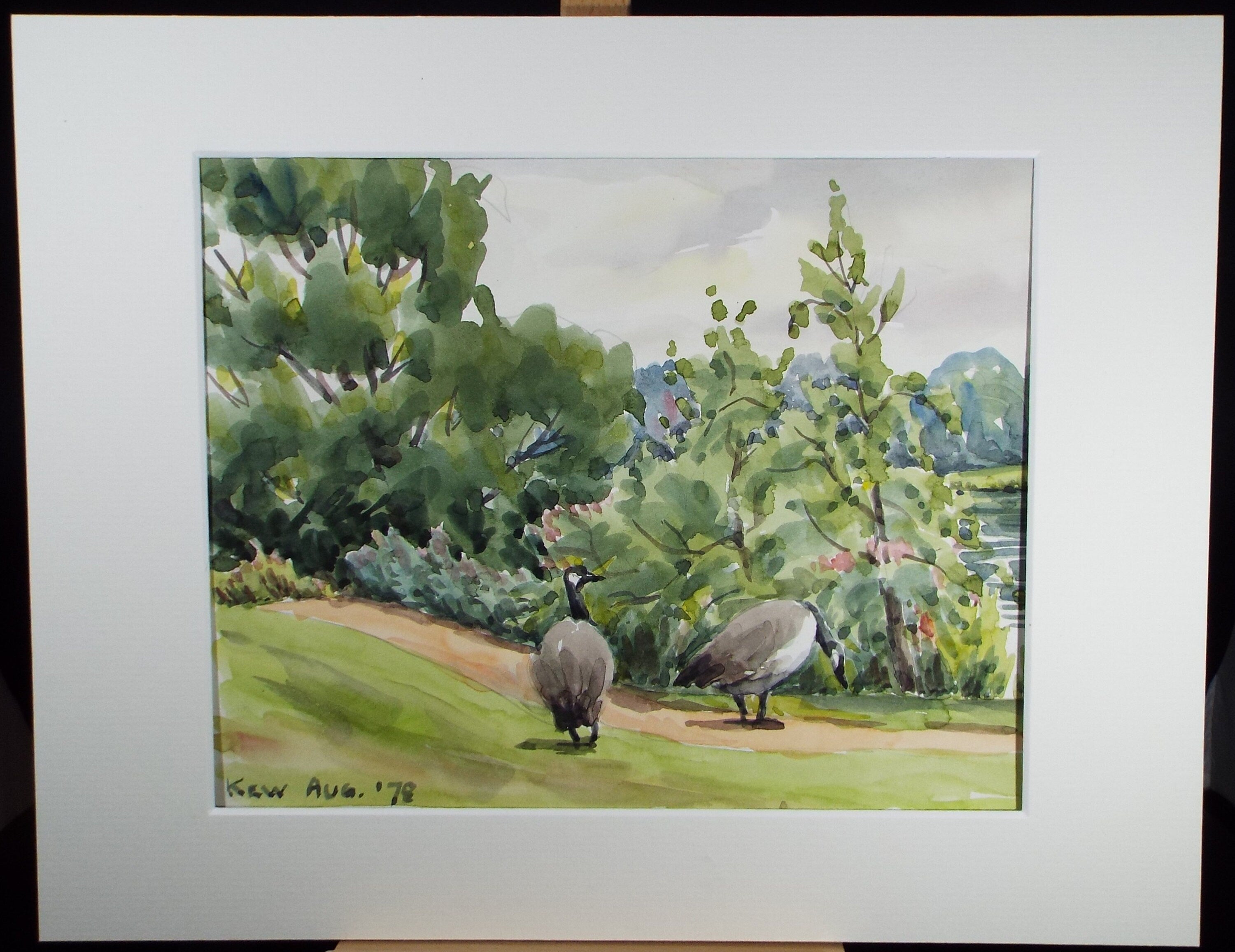 Original Watercolour, 'Canada Geese at Kew', George Godfrey, Dated 1978