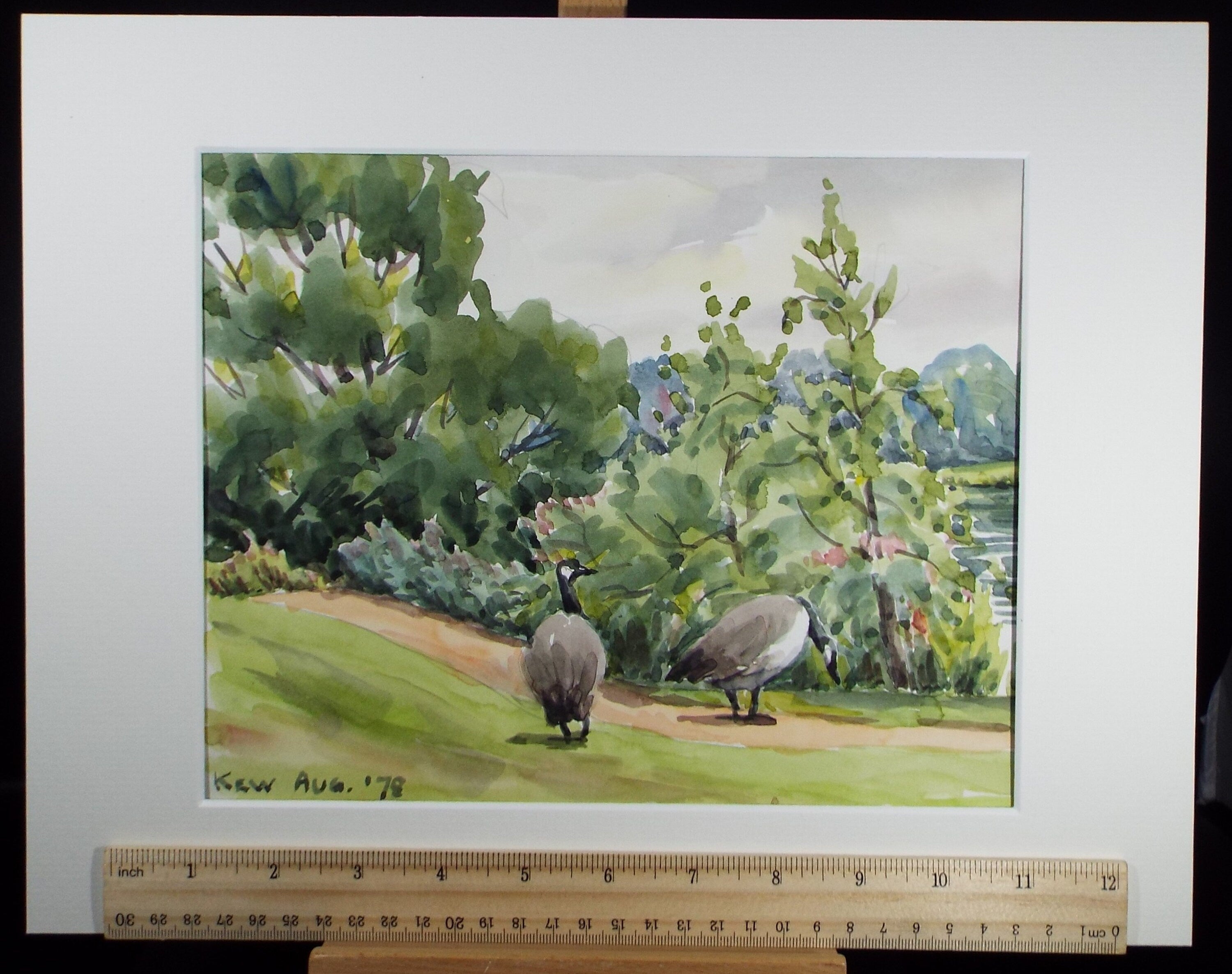 Original Watercolour, 'Canada Geese at Kew', George Godfrey, Dated 1978