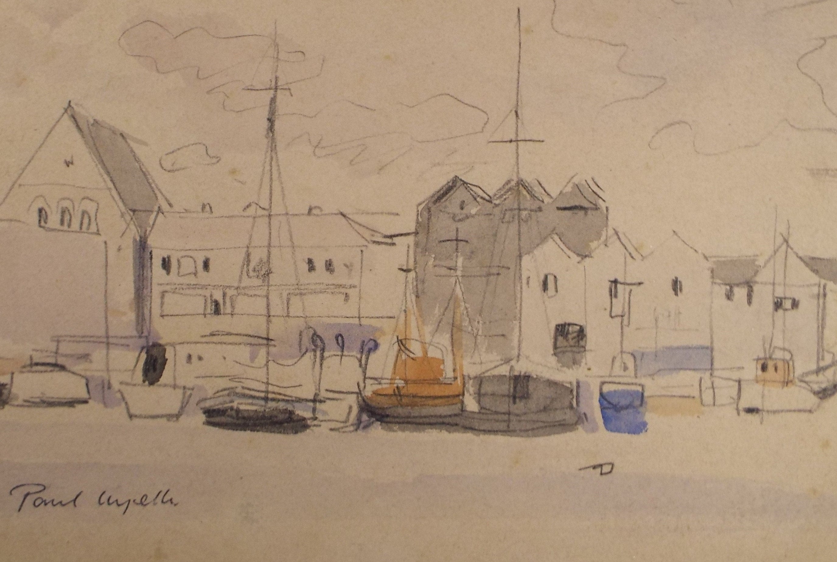 Original Pencil & watercolour, 'Quayside', Paul Wyeth, circa 1950's