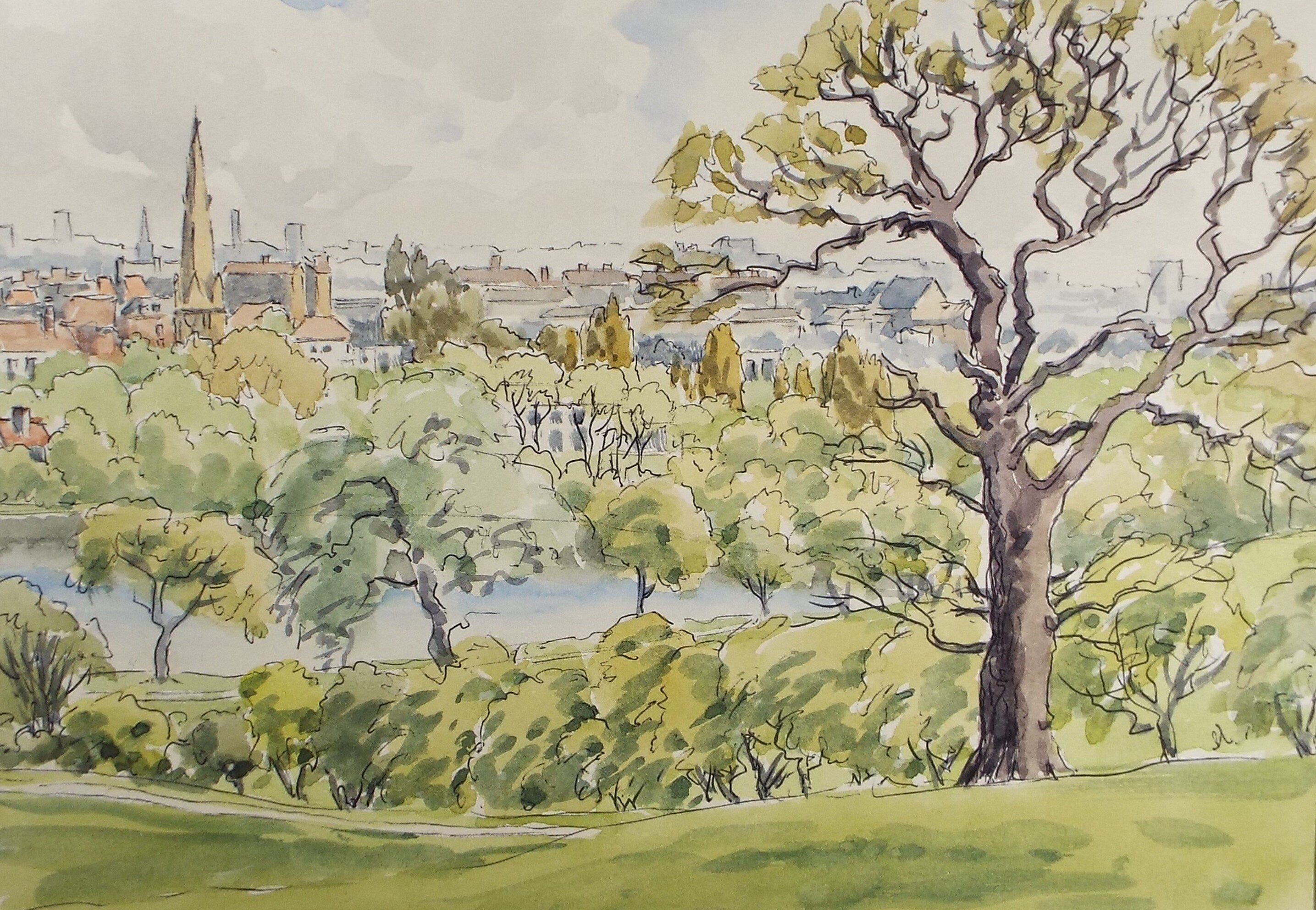 Original Watercolour, 'View from the Park', George Godfrey (20th Century, Scottish), Circa 1960's