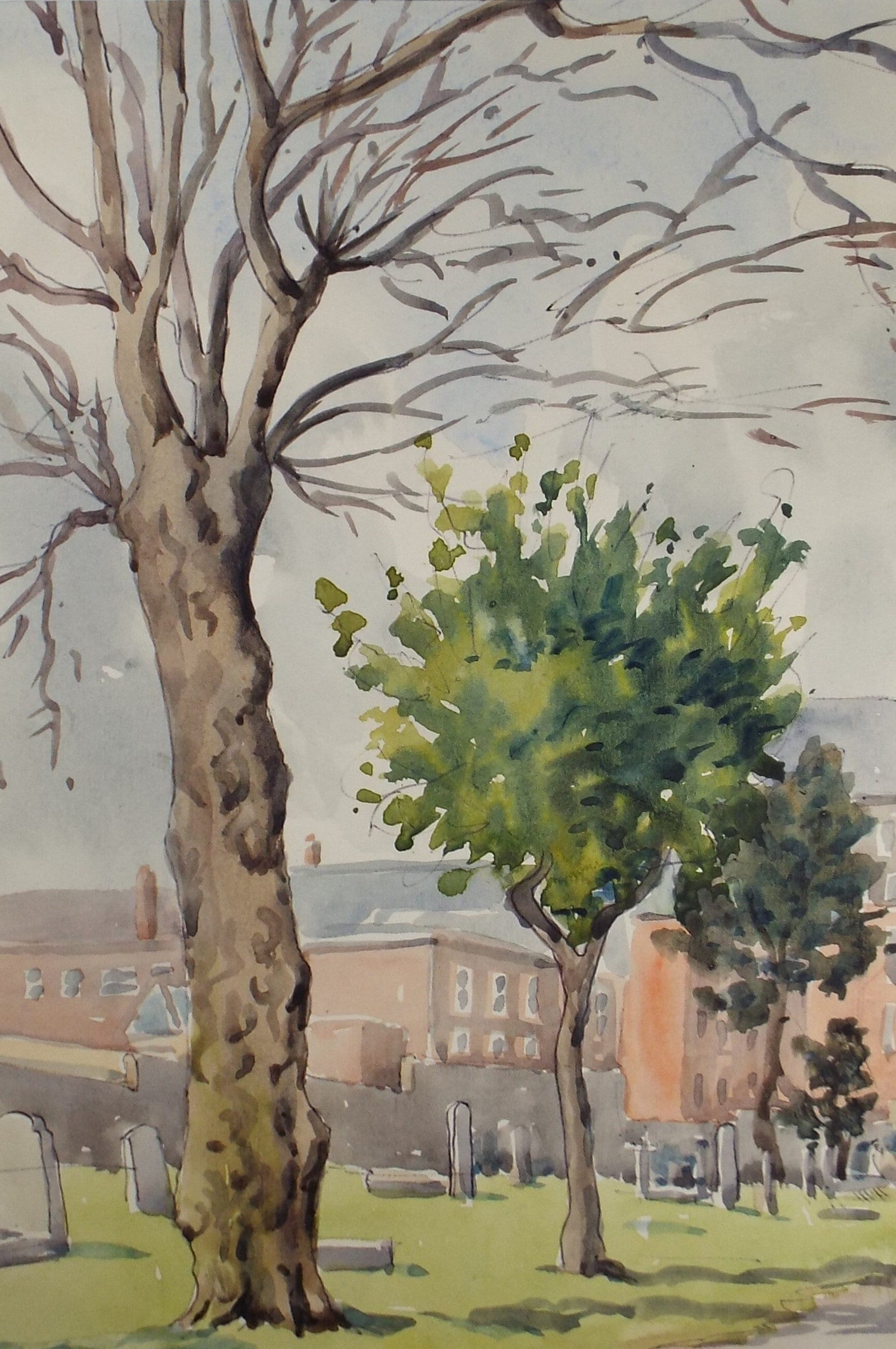 Original Watercolour, 'A Cemetery', George Godfrey (20th Century, Scottish), Circa 1960's