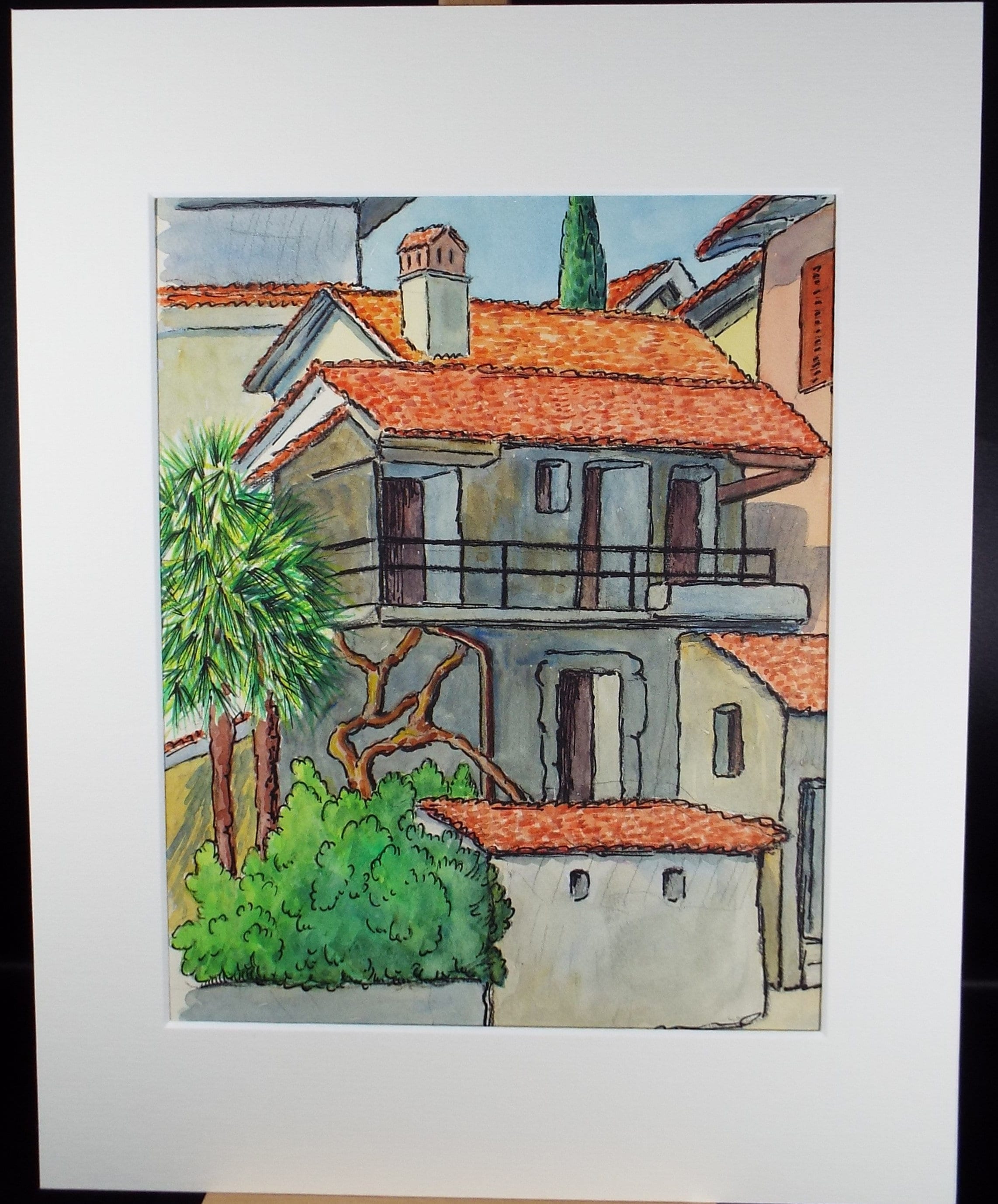 Original Watercolour & ink, 'Locarno, Switzerland', Cicely Glyn de Beers (1891-1973), Dated 1971