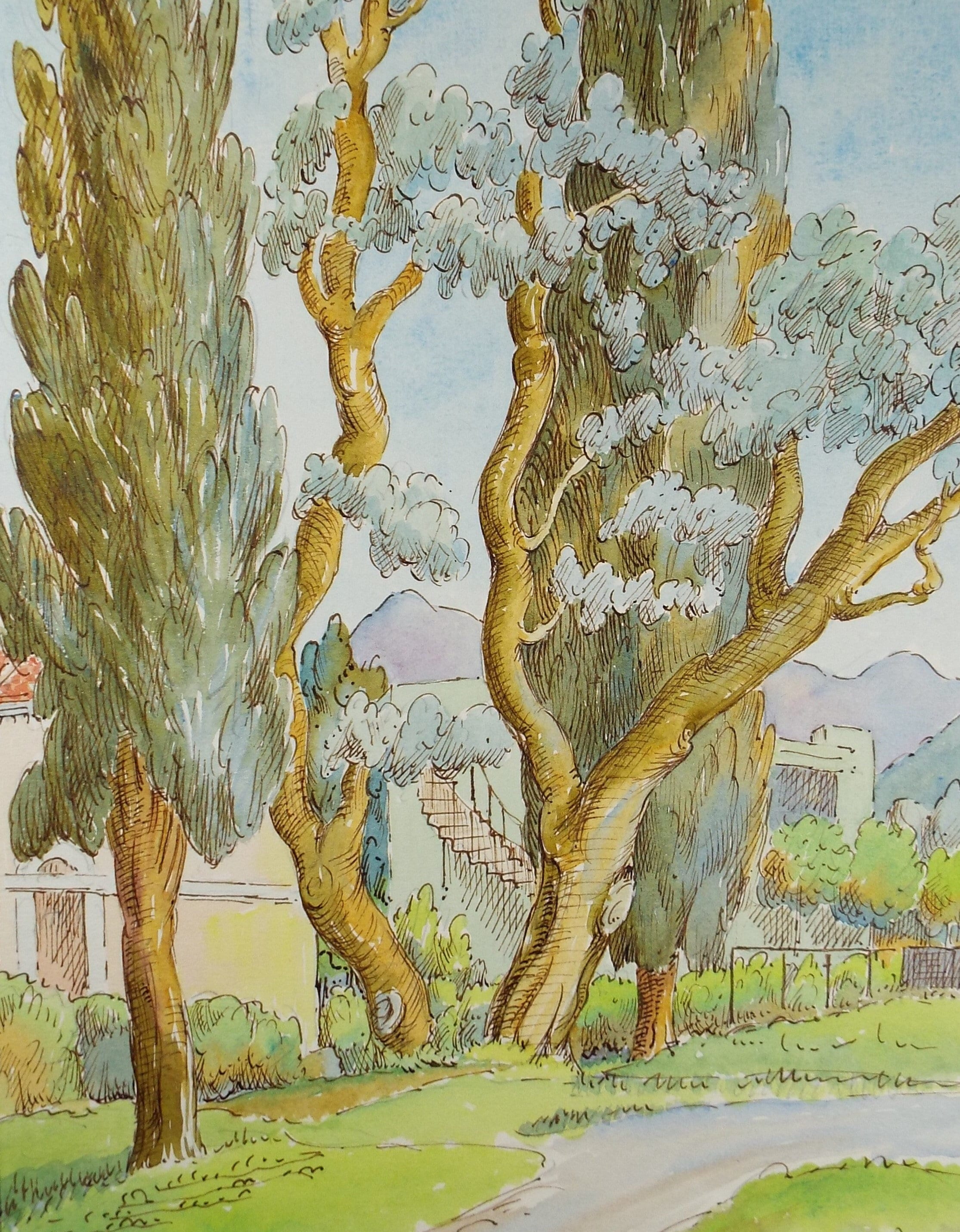 Original Watercolour & ink, 'Menaggio, Italy', Cicely Glyn de Beers (1891-1973), Dated 1957