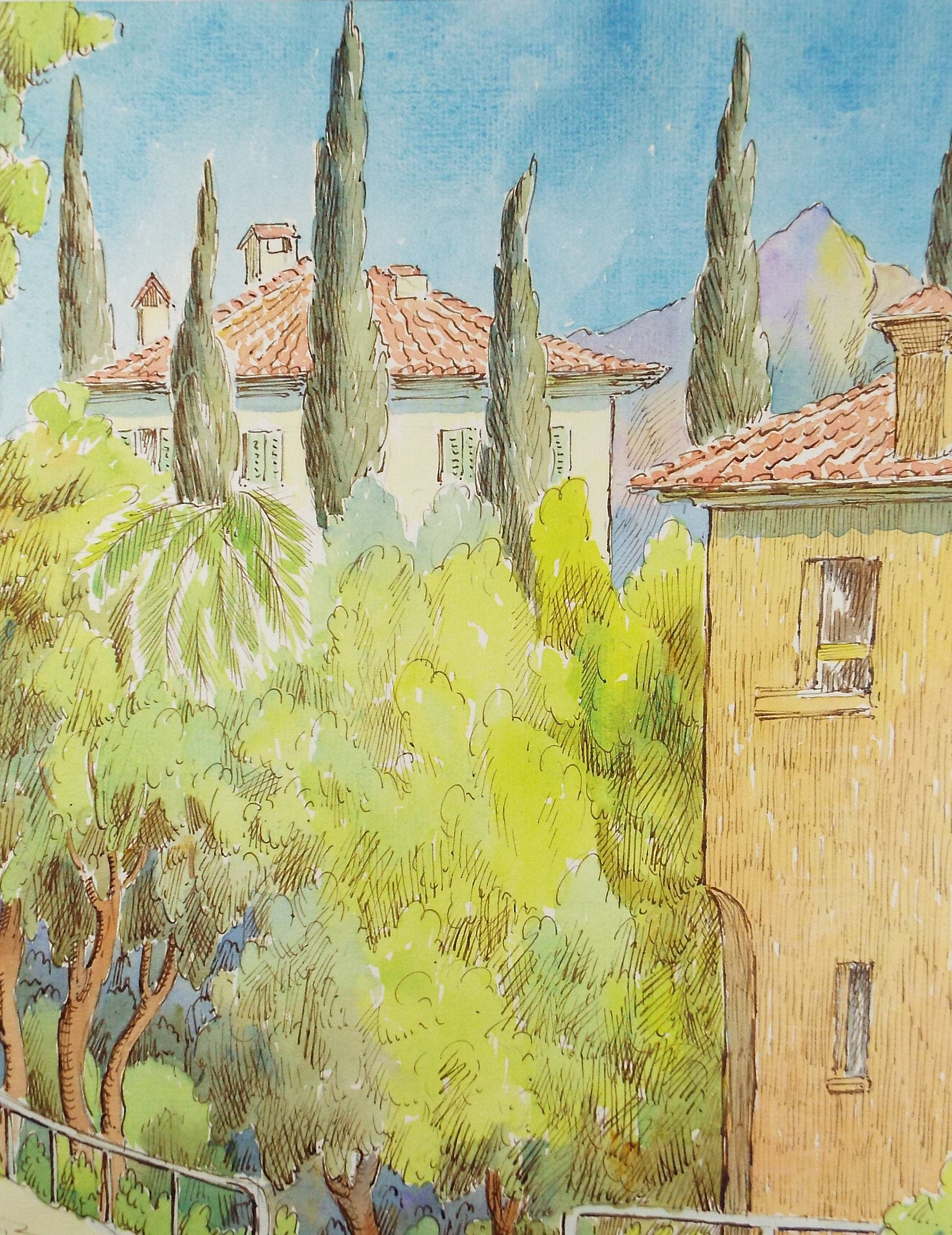 Original Watercolour & ink, 'Menaggio, Italy', Cicely Glyn de Beers (1891-1973), Dated 1957