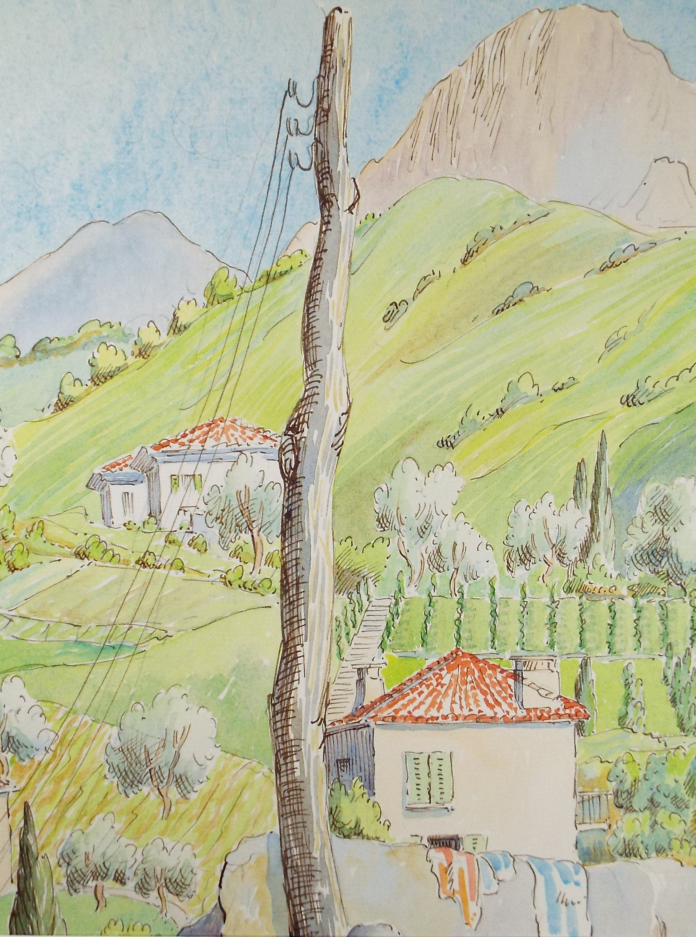 Original Watercolour & ink, 'Menaggio, Italy', Cicely Glyn de Beers (1891-1973), Dated 1957