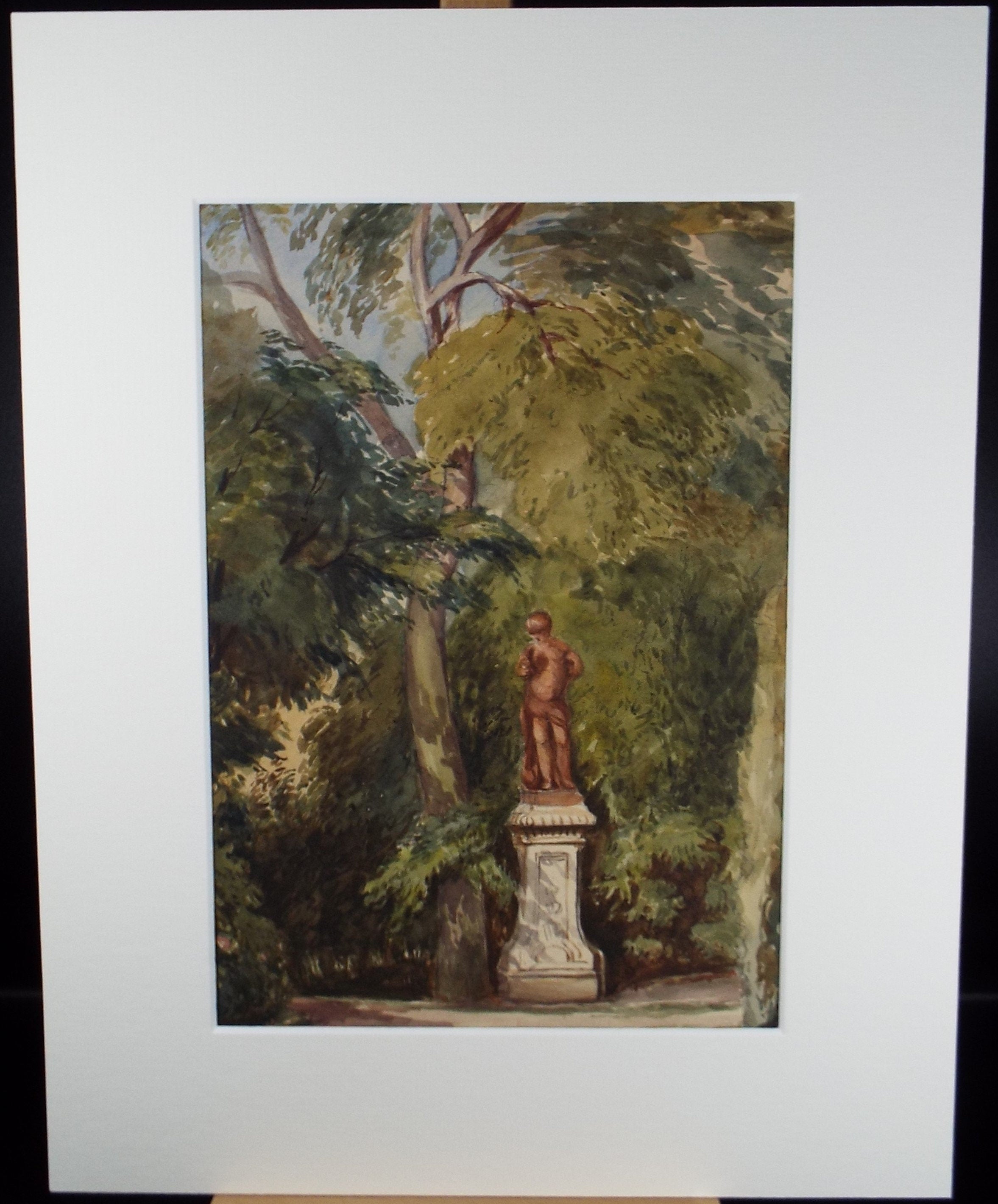 Original Watercolour, 'Parkland Statue' Artist Unknown, circa 1880