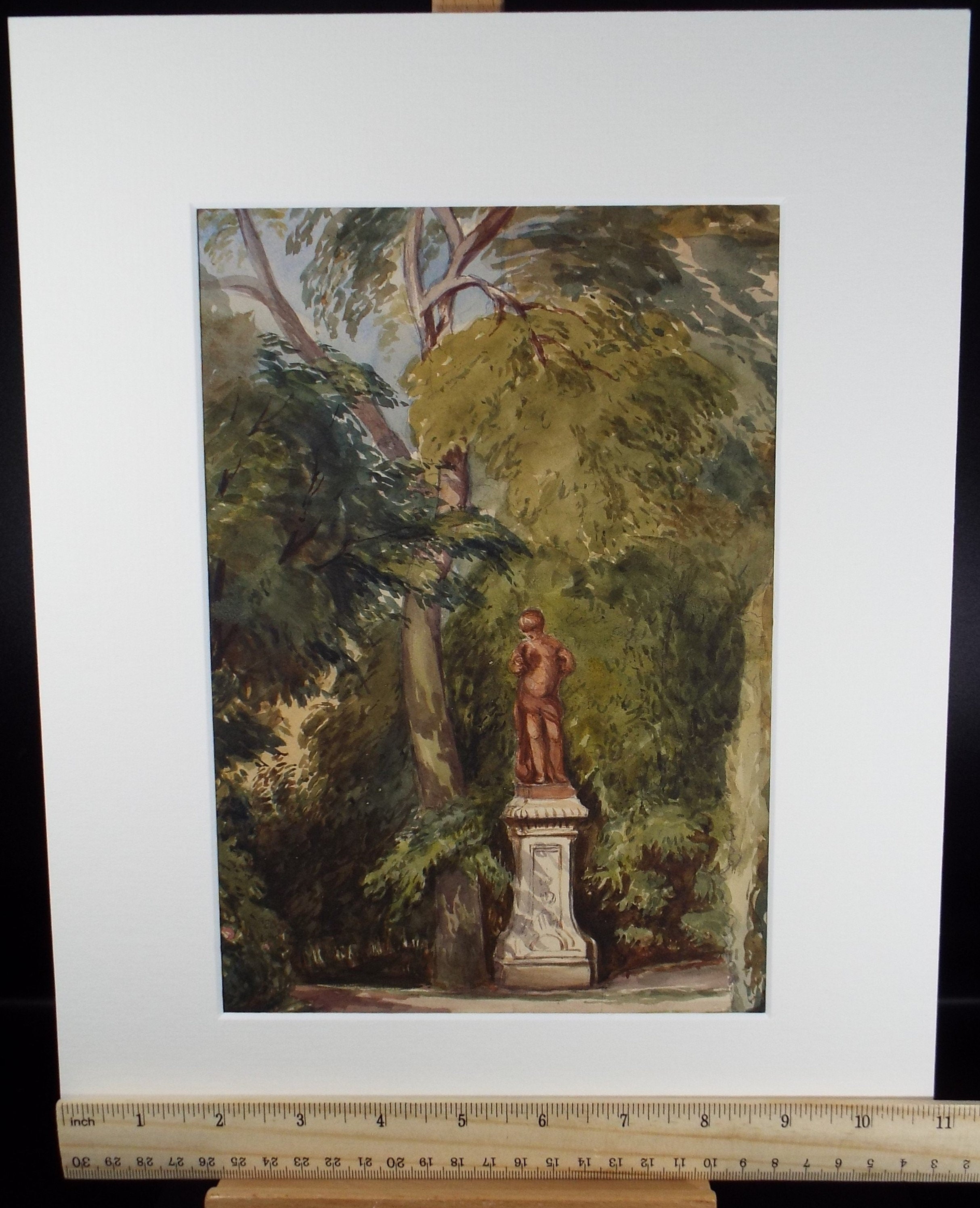 Original Watercolour, 'Parkland Statue' Artist Unknown, circa 1880