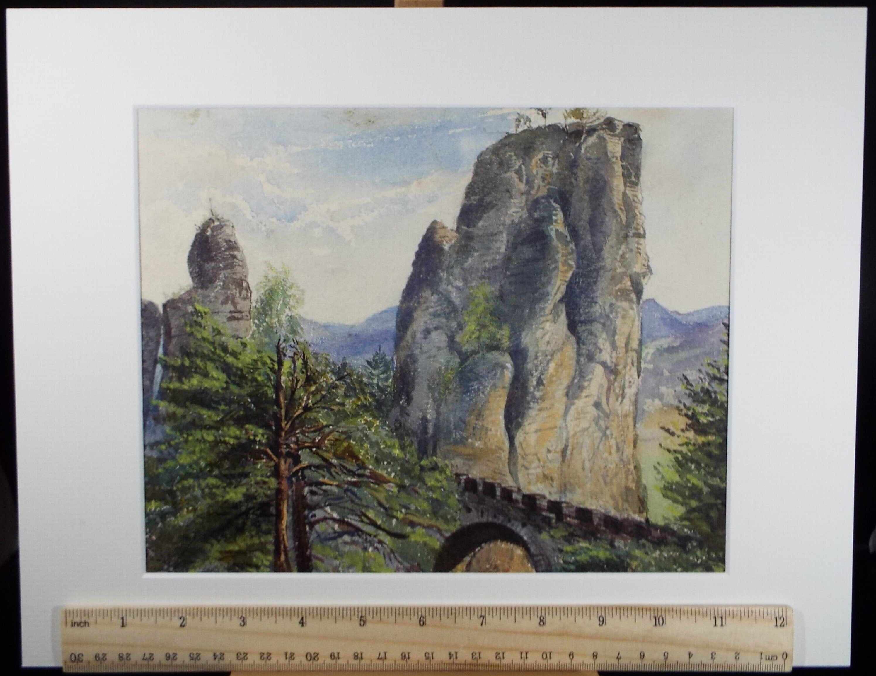 Original Watercolour, 'Bridge at a Mountain Pass', Circa 1890. Artist Unknown