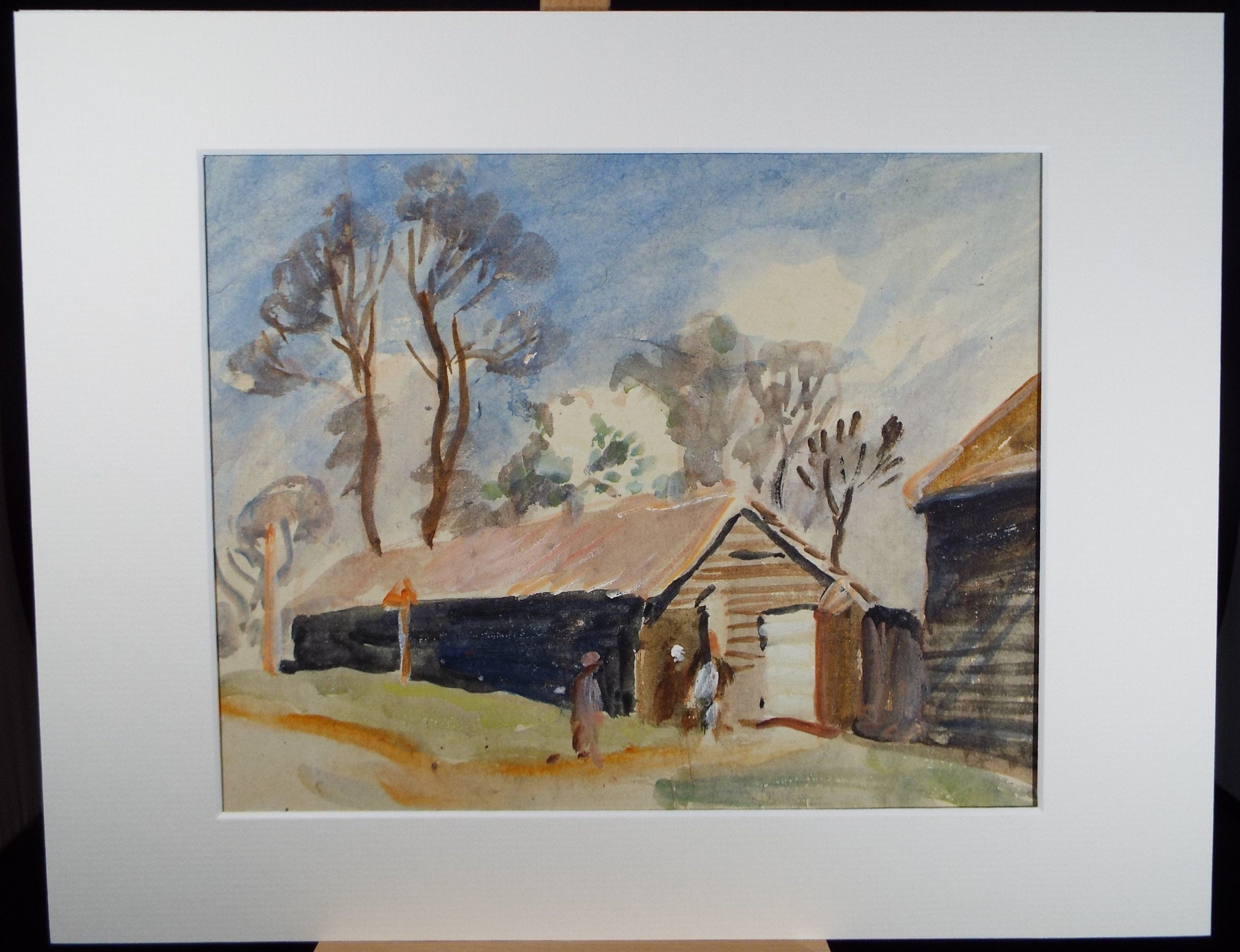 Original Watercolour, 'Figure with Barns', Circa 1920, Robert G.D. Alexander (1875-1945)