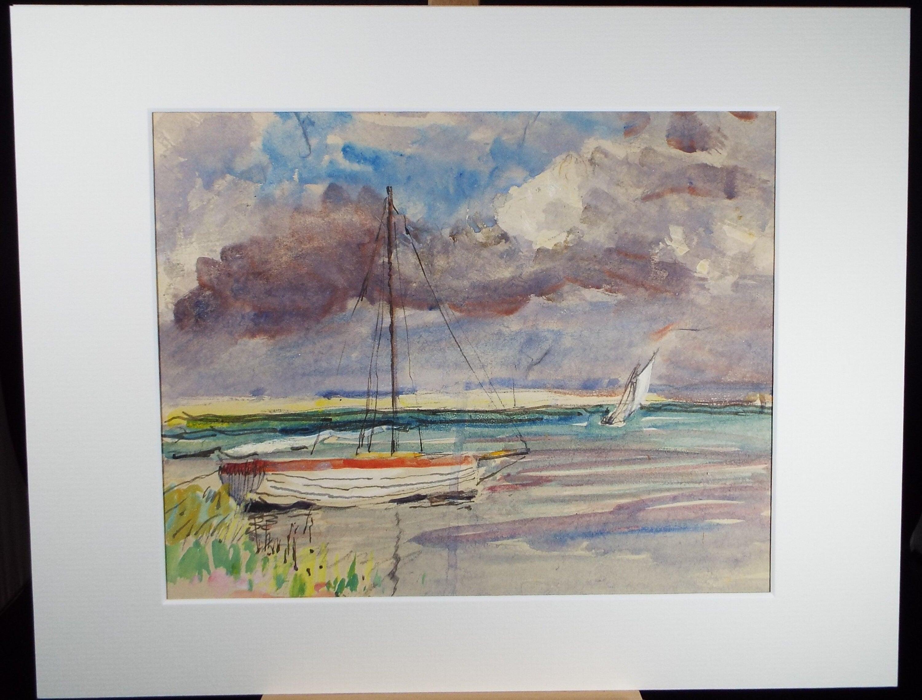 Original Watercolour, 'Moored Sailing Boat', Circa 1920, Robert G.D. Alexander (1875-1945)