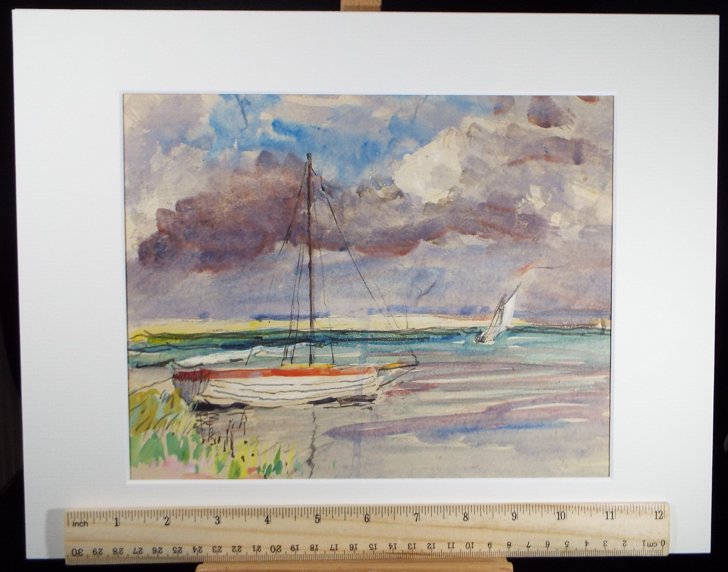 Original Watercolour, 'Moored Sailing Boat', Circa 1920, Robert G.D. Alexander (1875-1945)