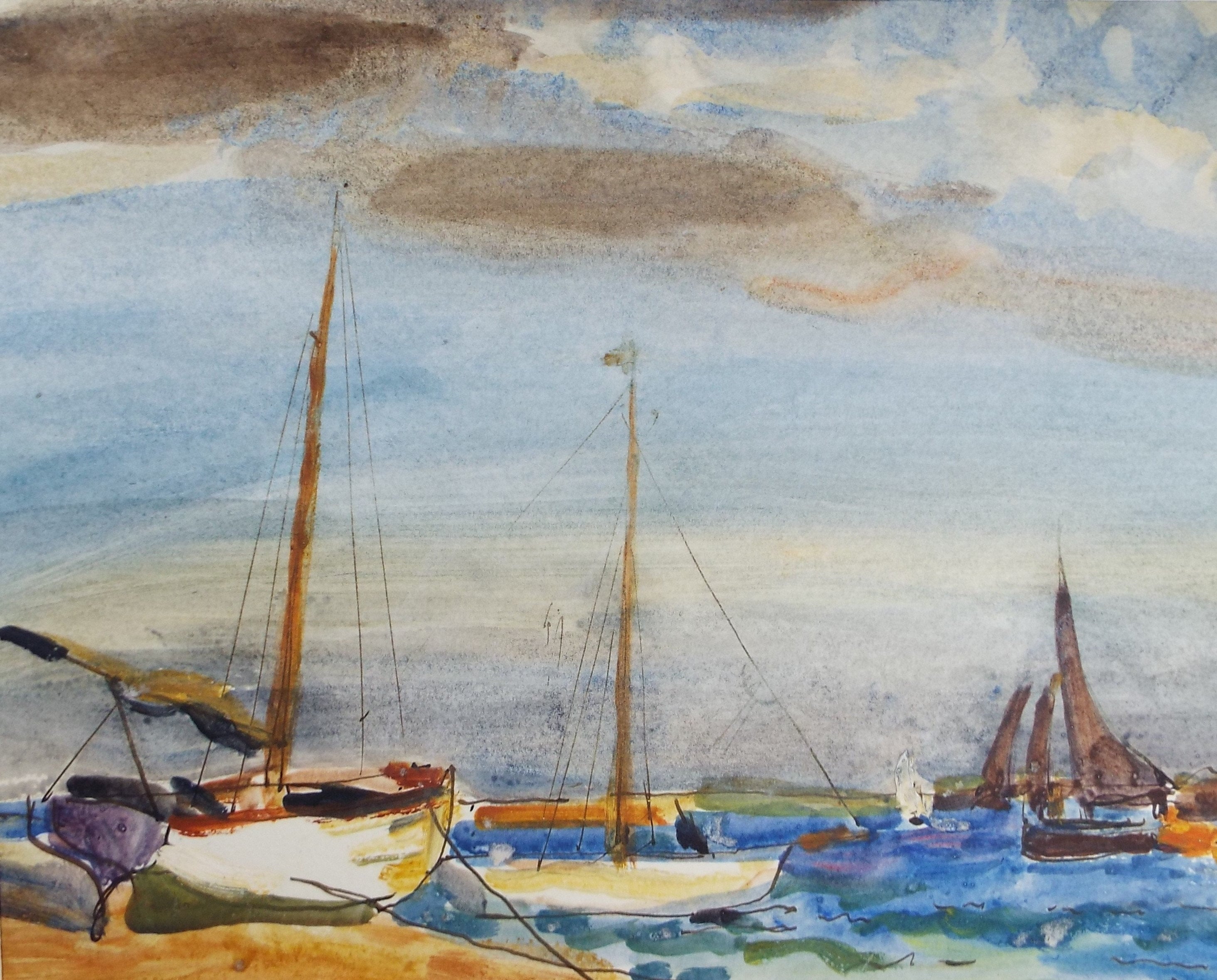 Original Watercolour, 'Moored Sailing Boats', Circa 1920, Robert G.D. Alexander (1875-1945)