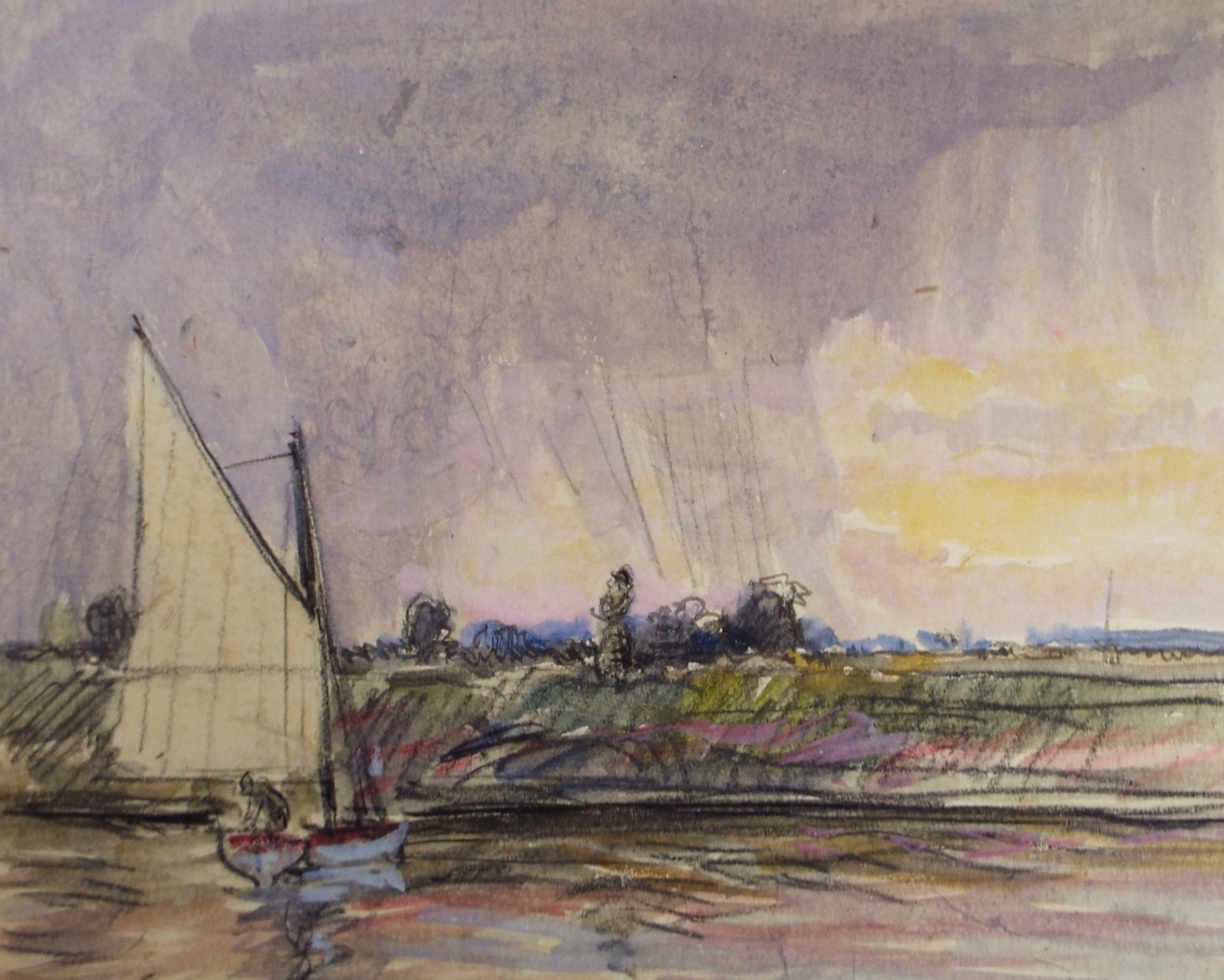 Original Watercolour & Pencil, 'On the Broads', Circa 1920, Robert G.D. Alexander (1875-1945)