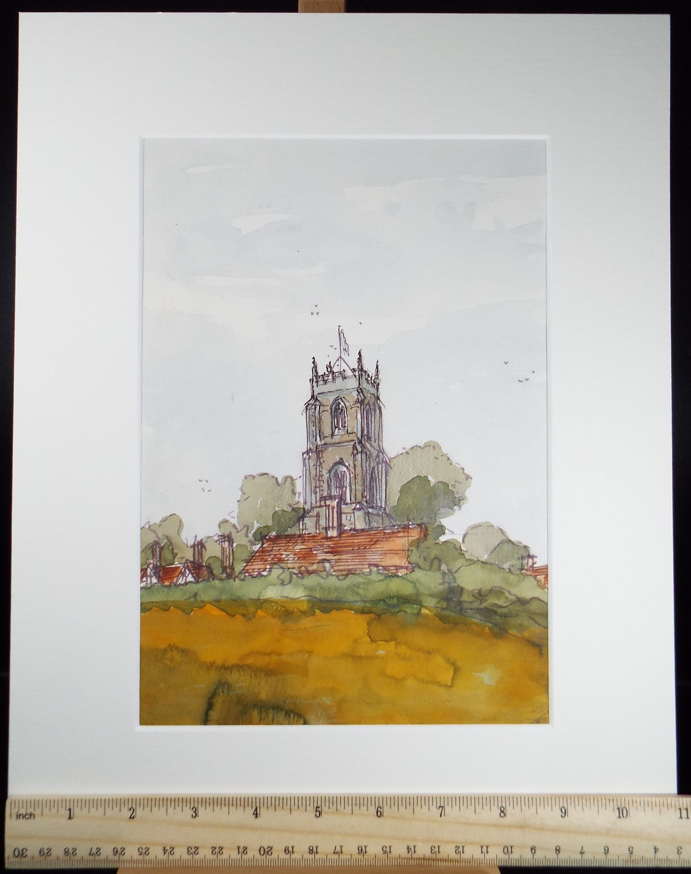 Original Watercolour, 'Church in a Landscape', Circa 1990's, Artist Unknown