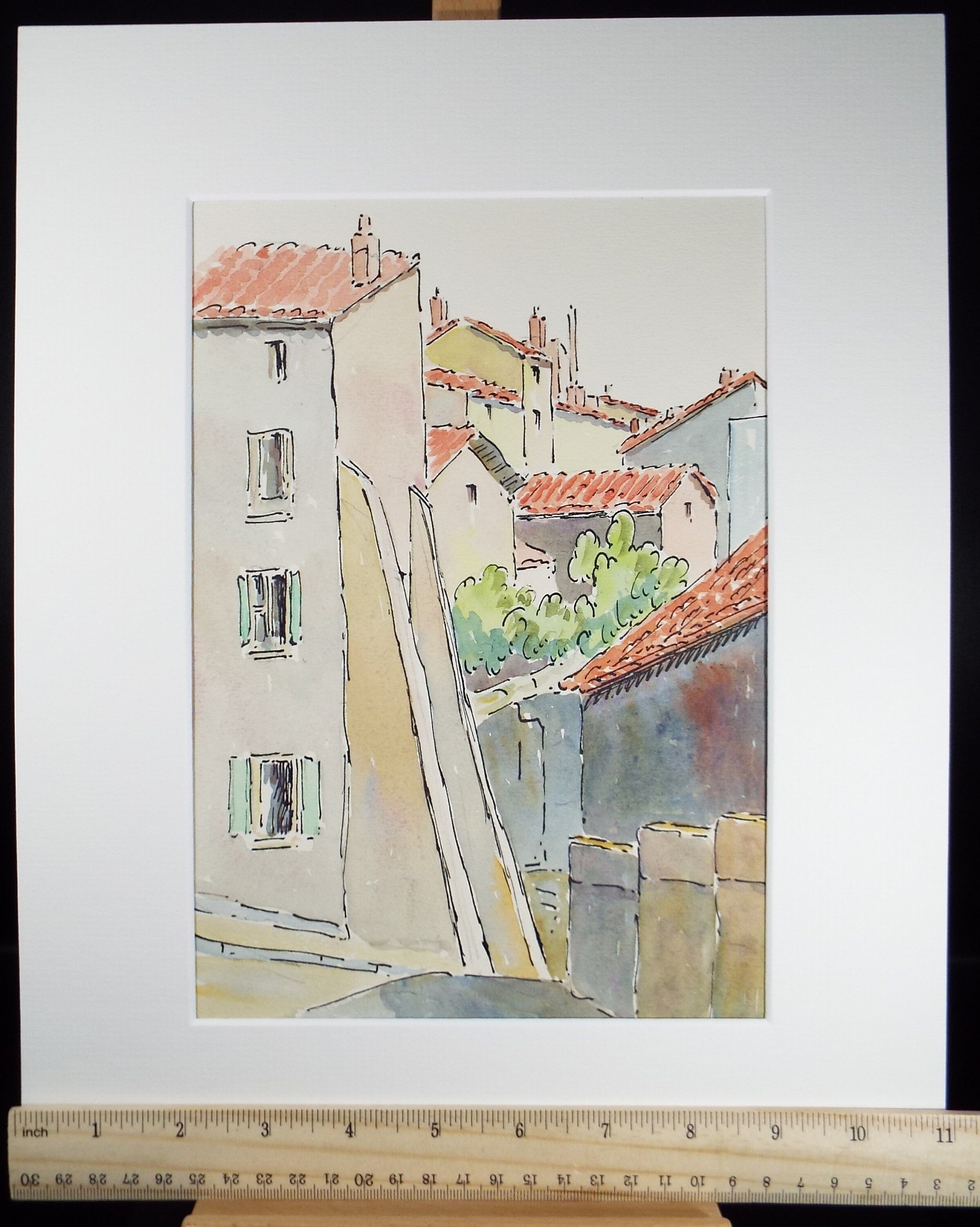 Original Watercolour & ink, 'Chatel-Guyon', Cicely Glyn de Beers (1891-1973), Dated 1963