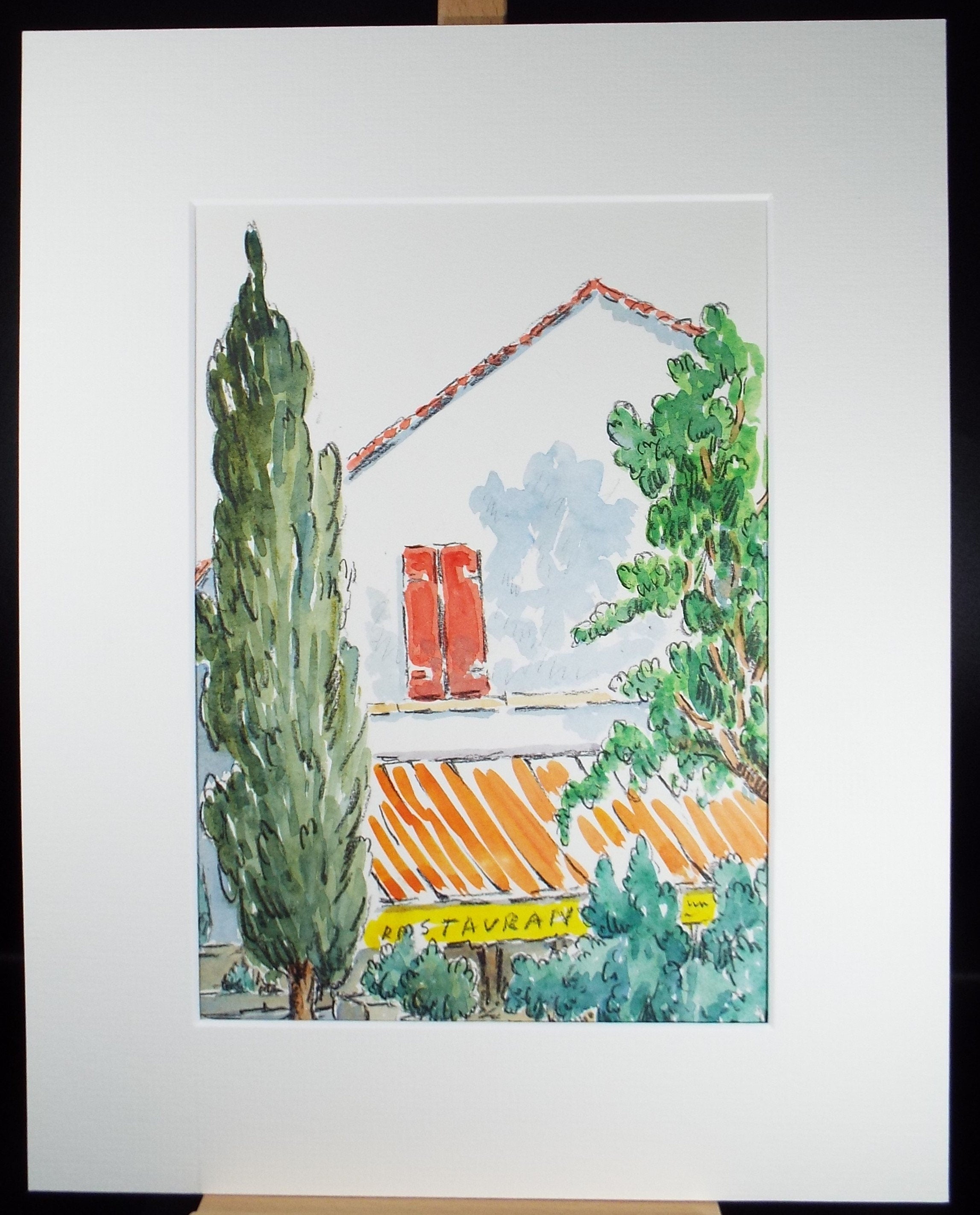 Original Watercolour & ink, 'La Lavandou', Cicely Glyn de Beers (1891-1973), Dated 1962