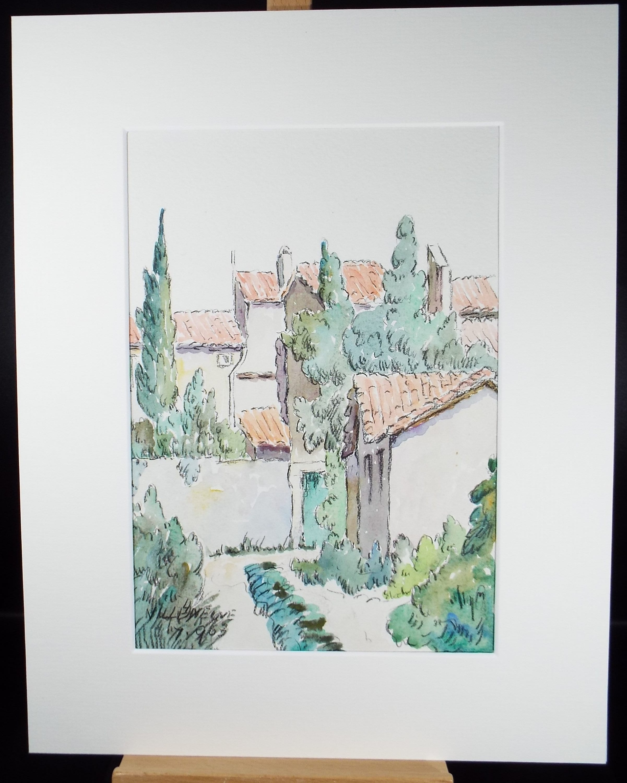 Original Watercolour & ink, 'Villeneuve', Cicely Glyn de Beers (1891-1973), Circa 1960's