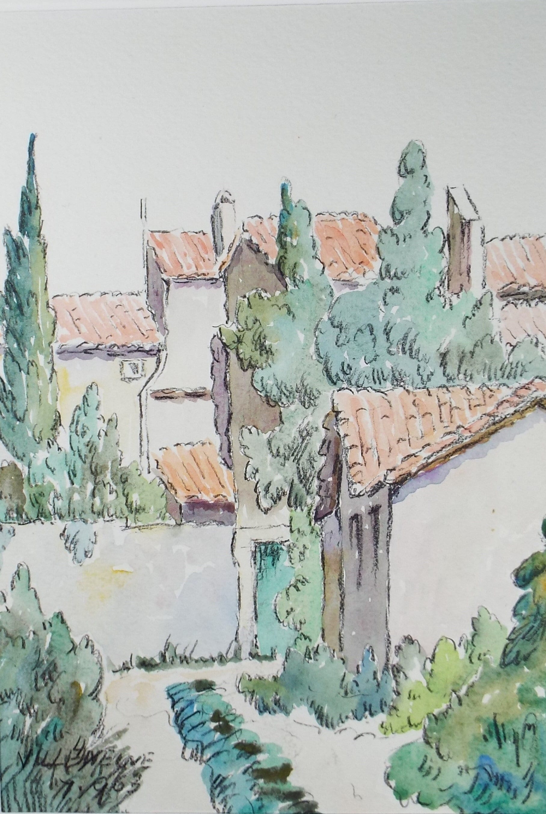 Original Watercolour & ink, 'Villeneuve', Cicely Glyn de Beers (1891-1973), Circa 1960's