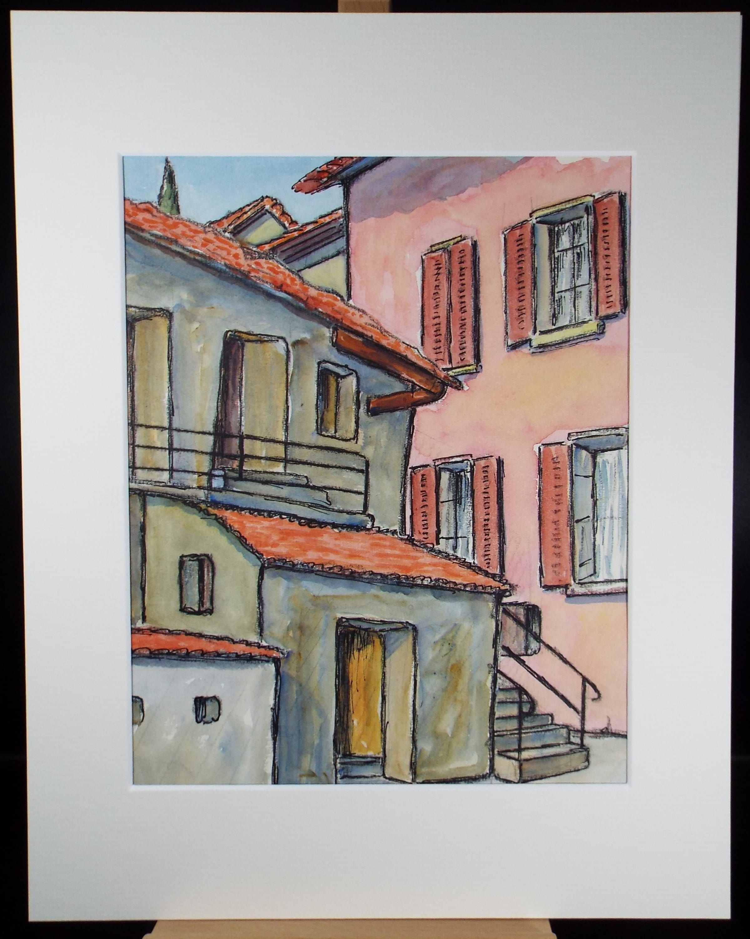 Original Watercolour & ink, 'Locarno, Switzerland', Cicely Glyn de Beers (1891-1973), circa 1971