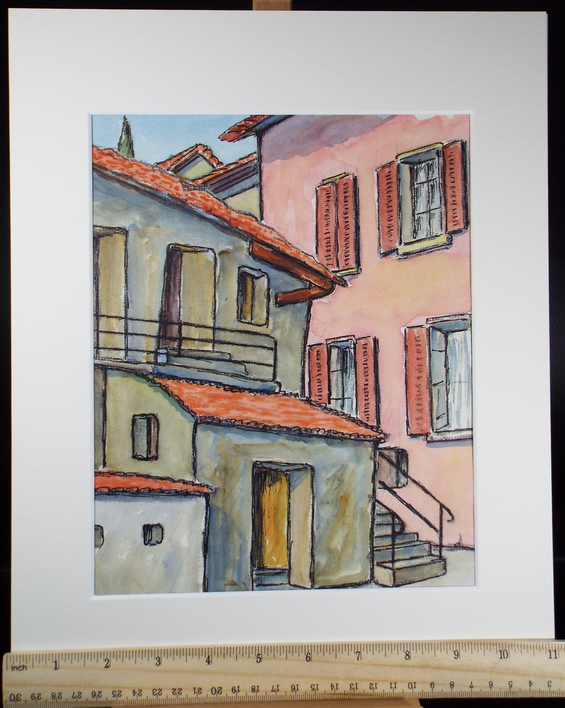 Original Watercolour & ink, 'Locarno, Switzerland', Cicely Glyn de Beers (1891-1973), circa 1971