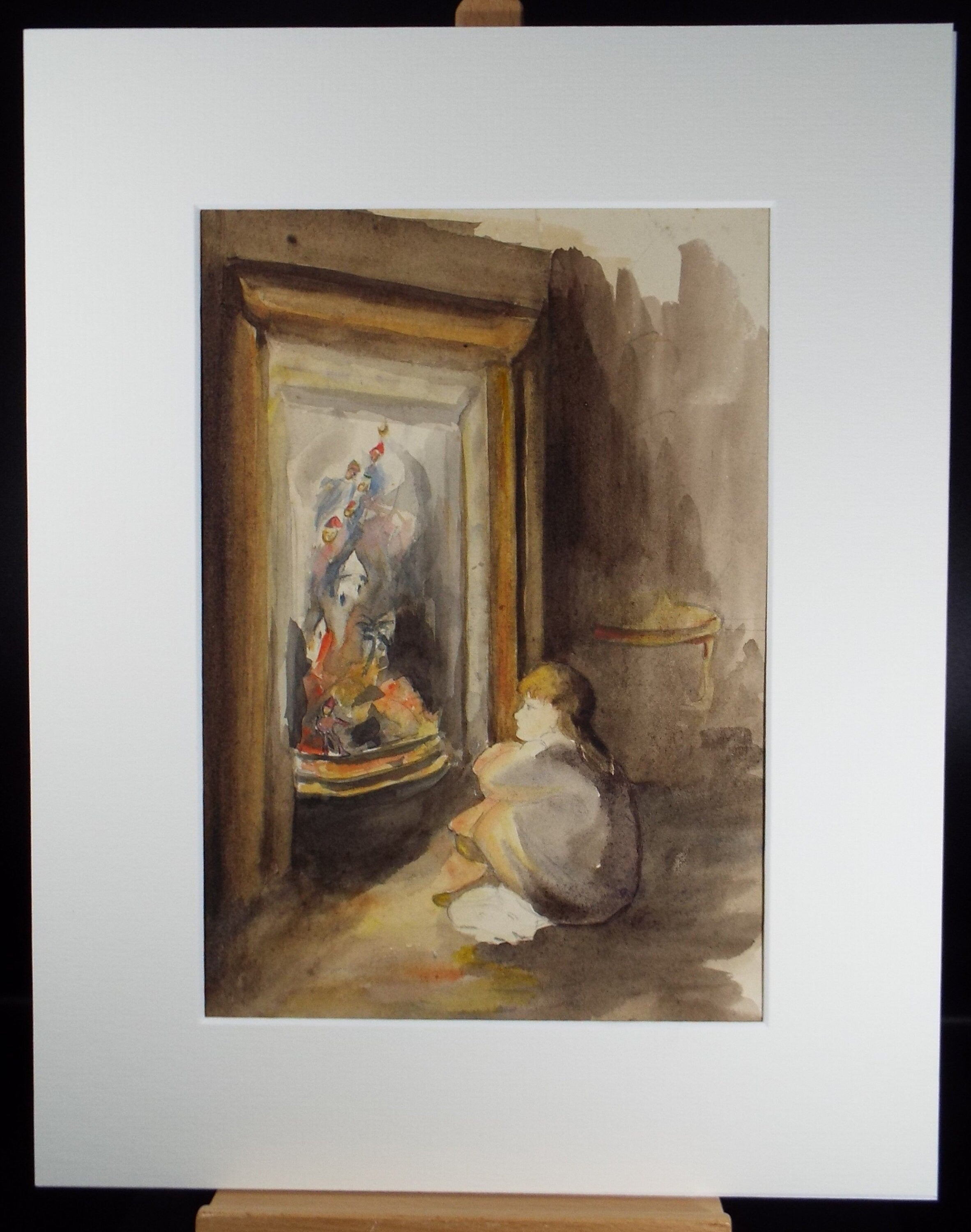 Original Watercolour on Paper, 'Entranced by the Flames', Lucie Cole-Hamilton (20th Century, British), circa 1915