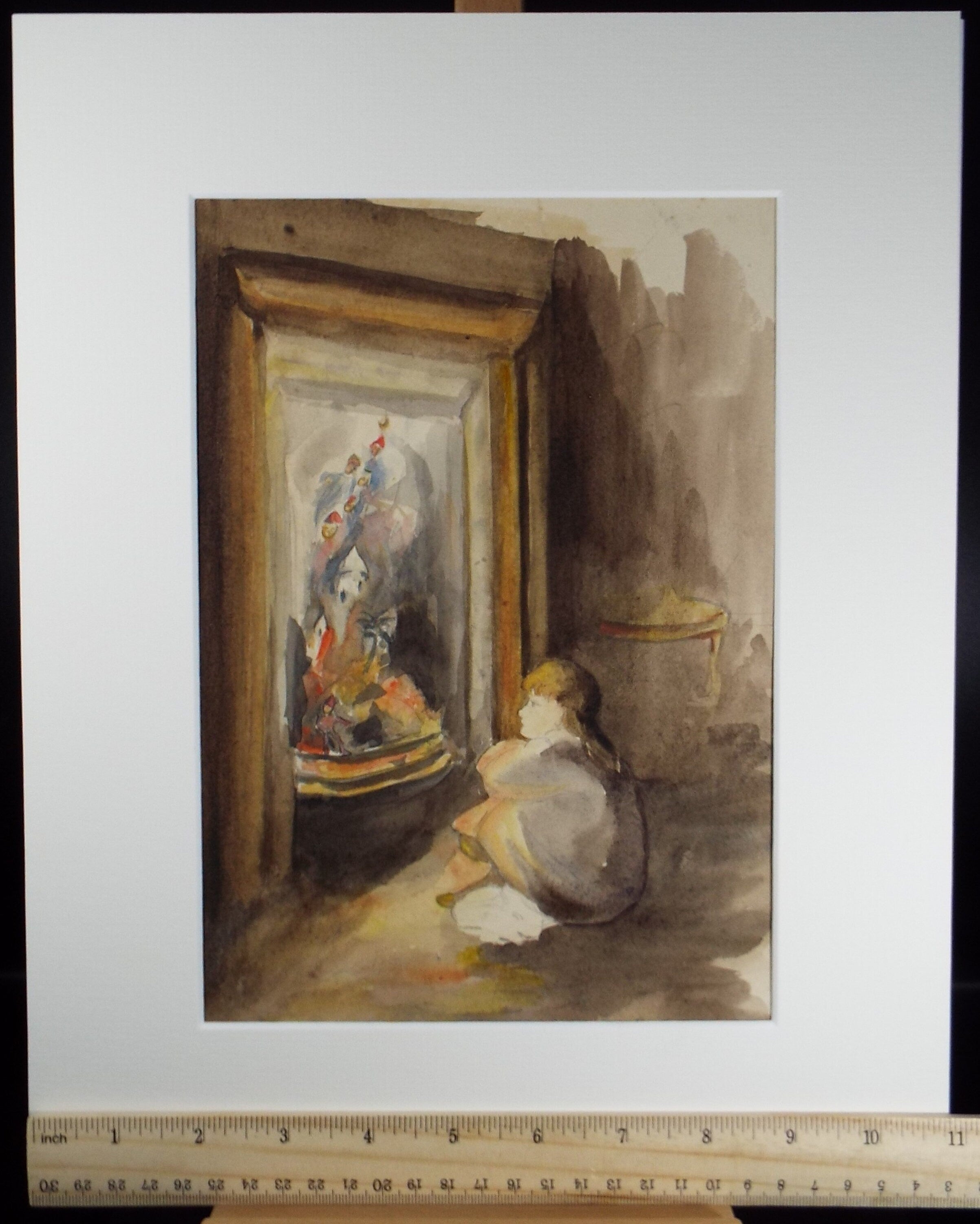 Original Watercolour on Paper, 'Entranced by the Flames', Lucie Cole-Hamilton (20th Century, British), circa 1915