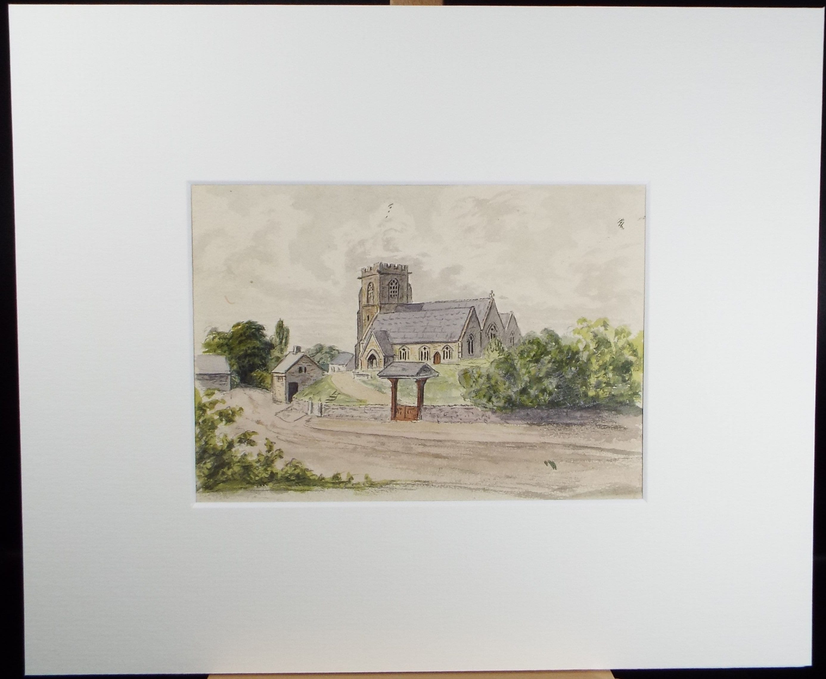 Original Watercolour, 'Village Church', Circa 1890, Artist Unknown