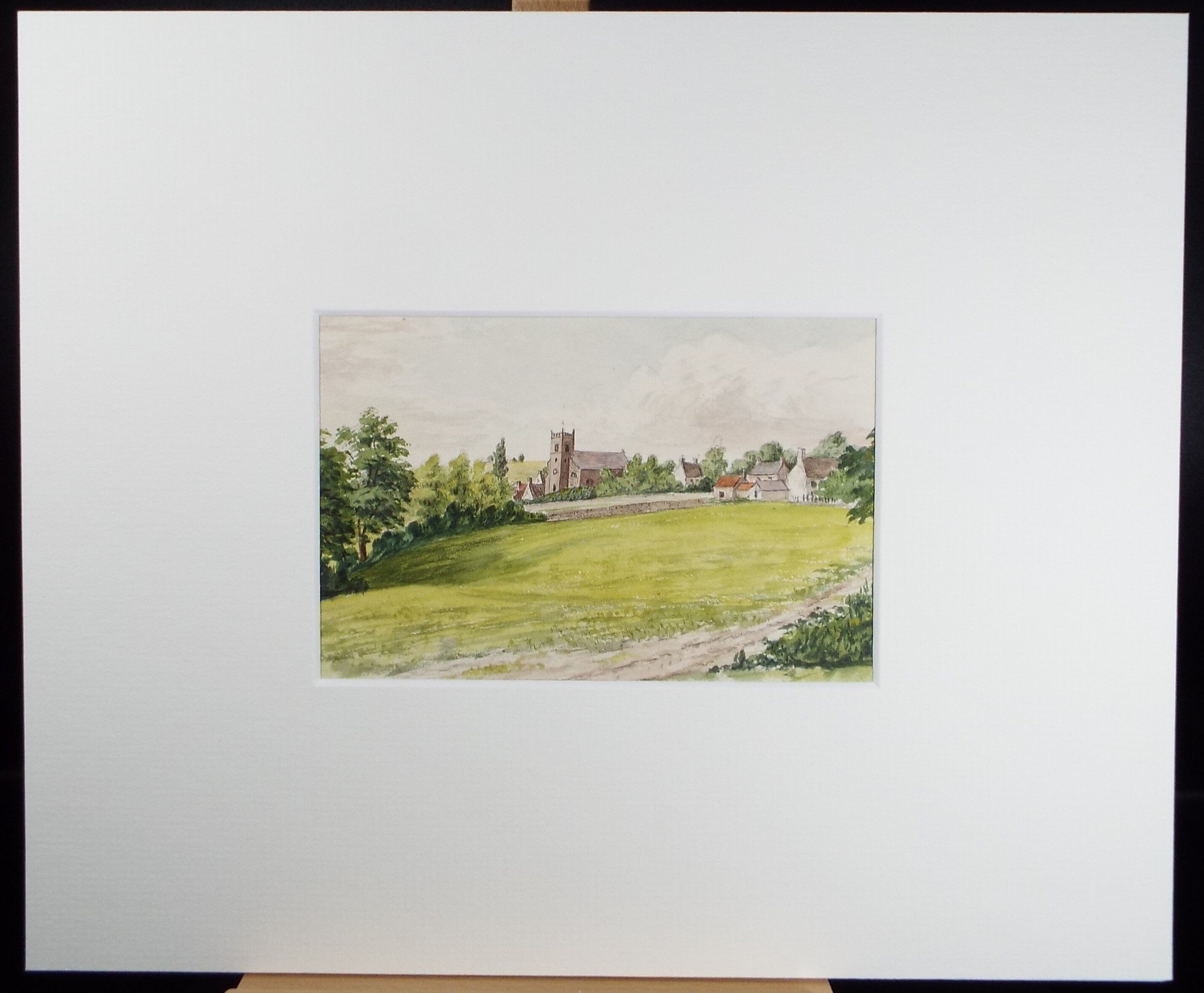 Original Watercolour, 'Village with Church', Circa 1890, Artist Unknown