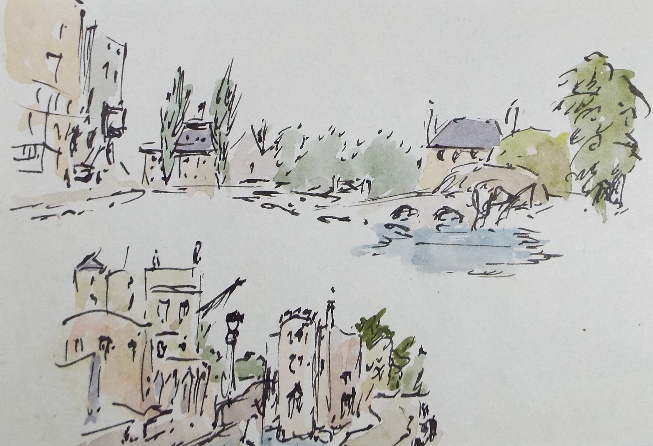 Original Watercolour drawing, 'Street Studies', Hugh McKenzie (1909-2005), Mid 20th Century