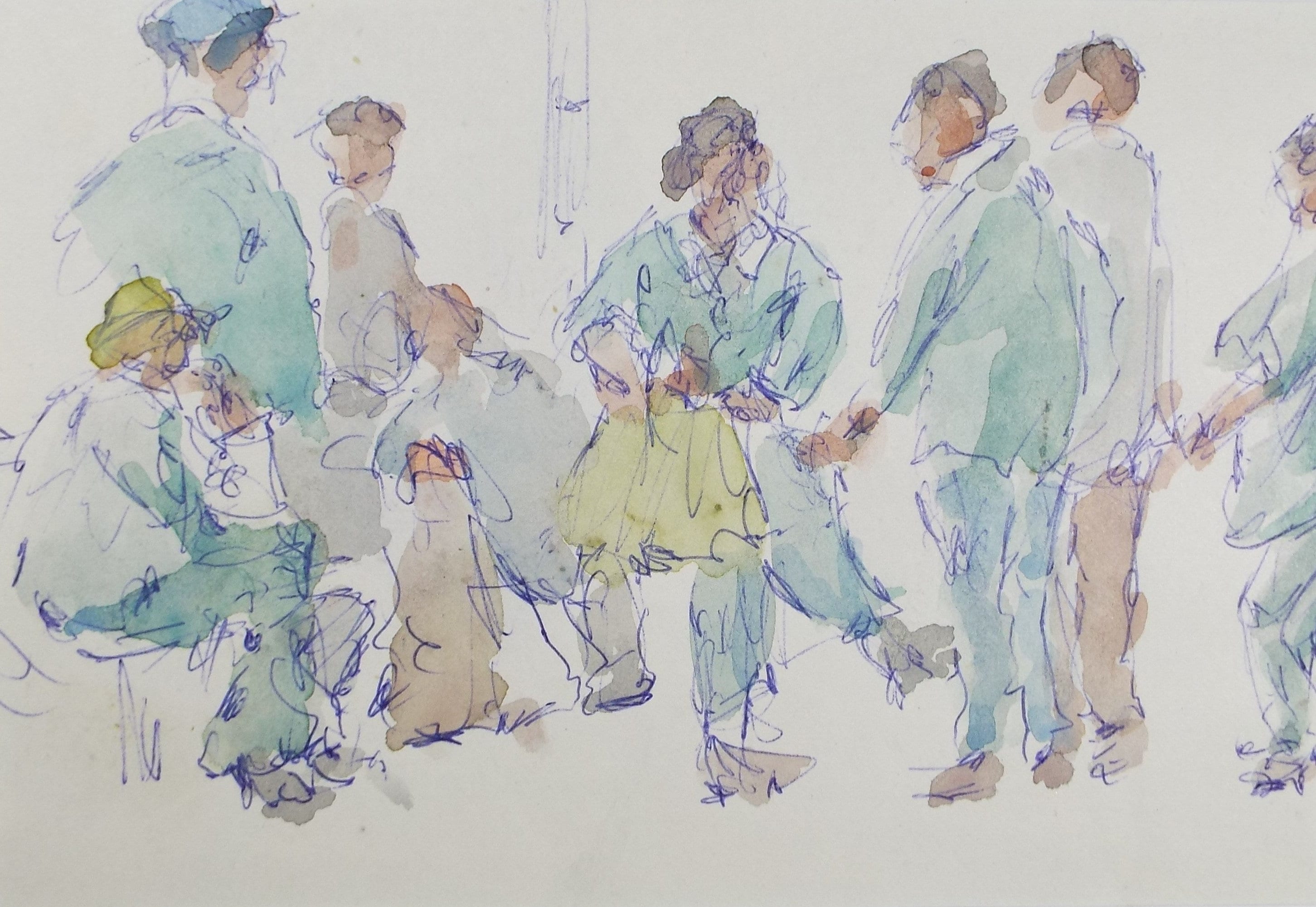 Original Watercolour drawing, 'Group of Figures', Hugh McKenzie (1909-2005), Mid 20th Century