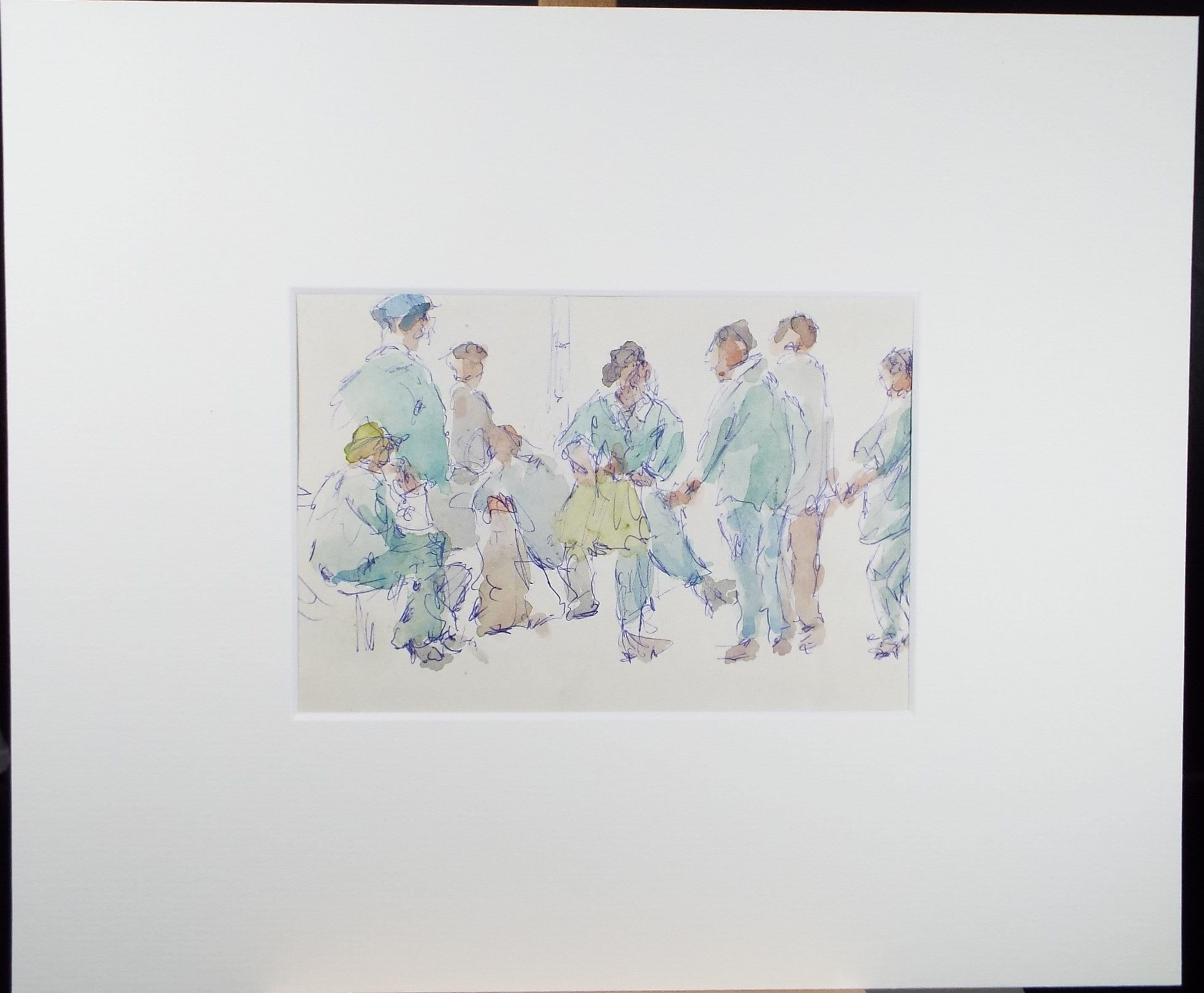 Original Watercolour drawing, 'Group of Figures', Hugh McKenzie (1909-2005), Mid 20th Century