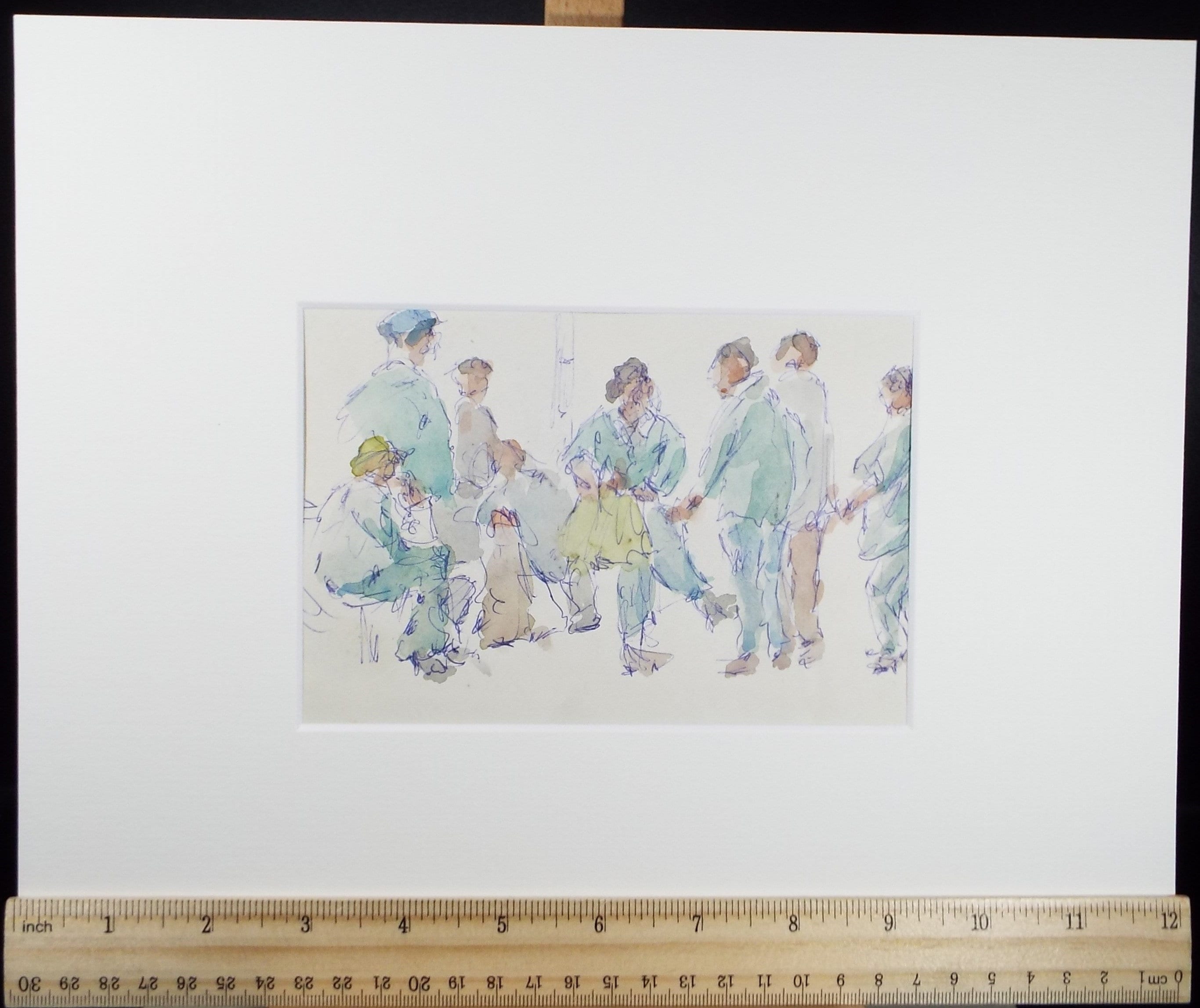 Original Watercolour drawing, 'Group of Figures', Hugh McKenzie (1909-2005), Mid 20th Century