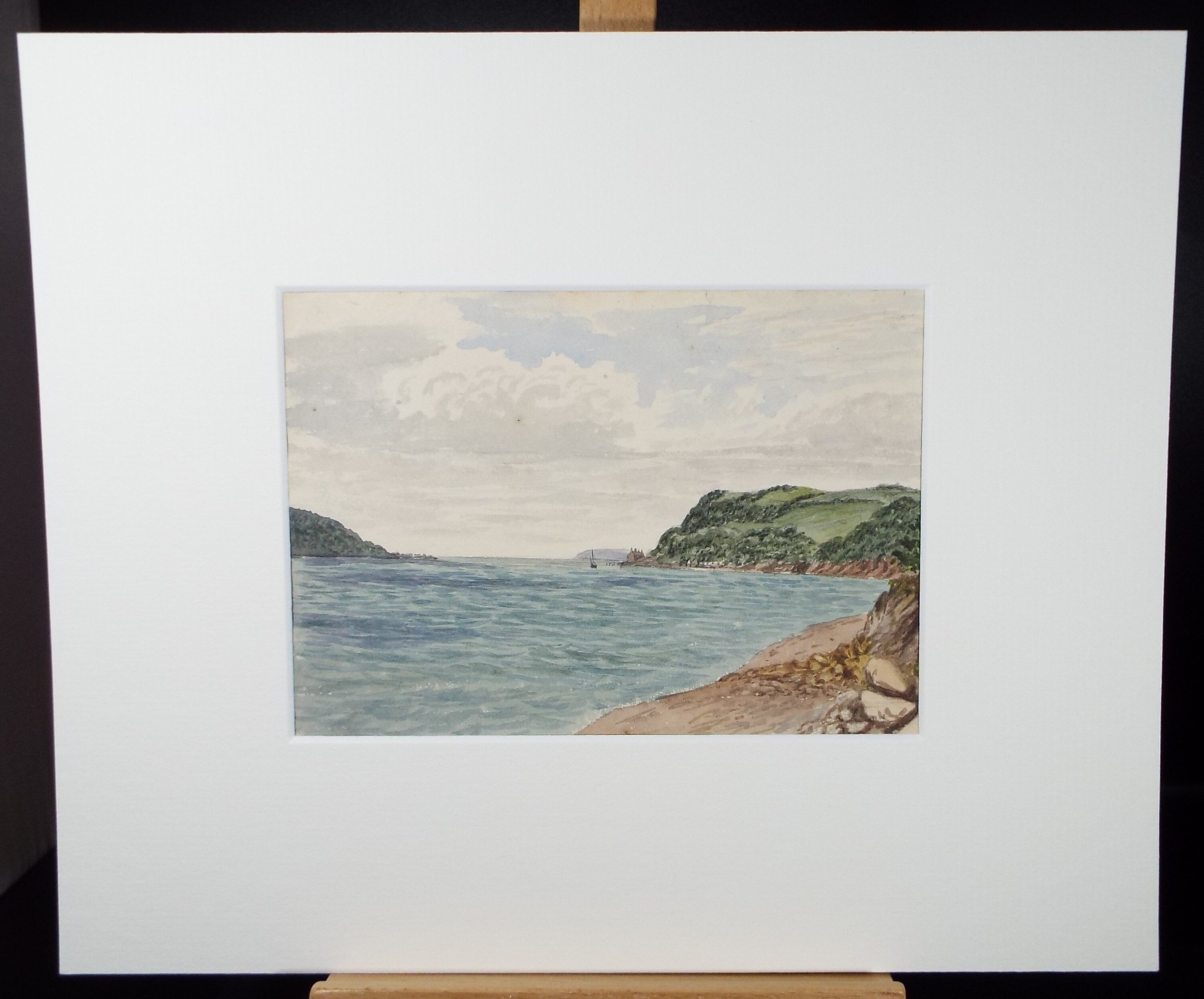 Original Watercolour, late 19th Century, 'Bay with Green Headland' Unknown Artist